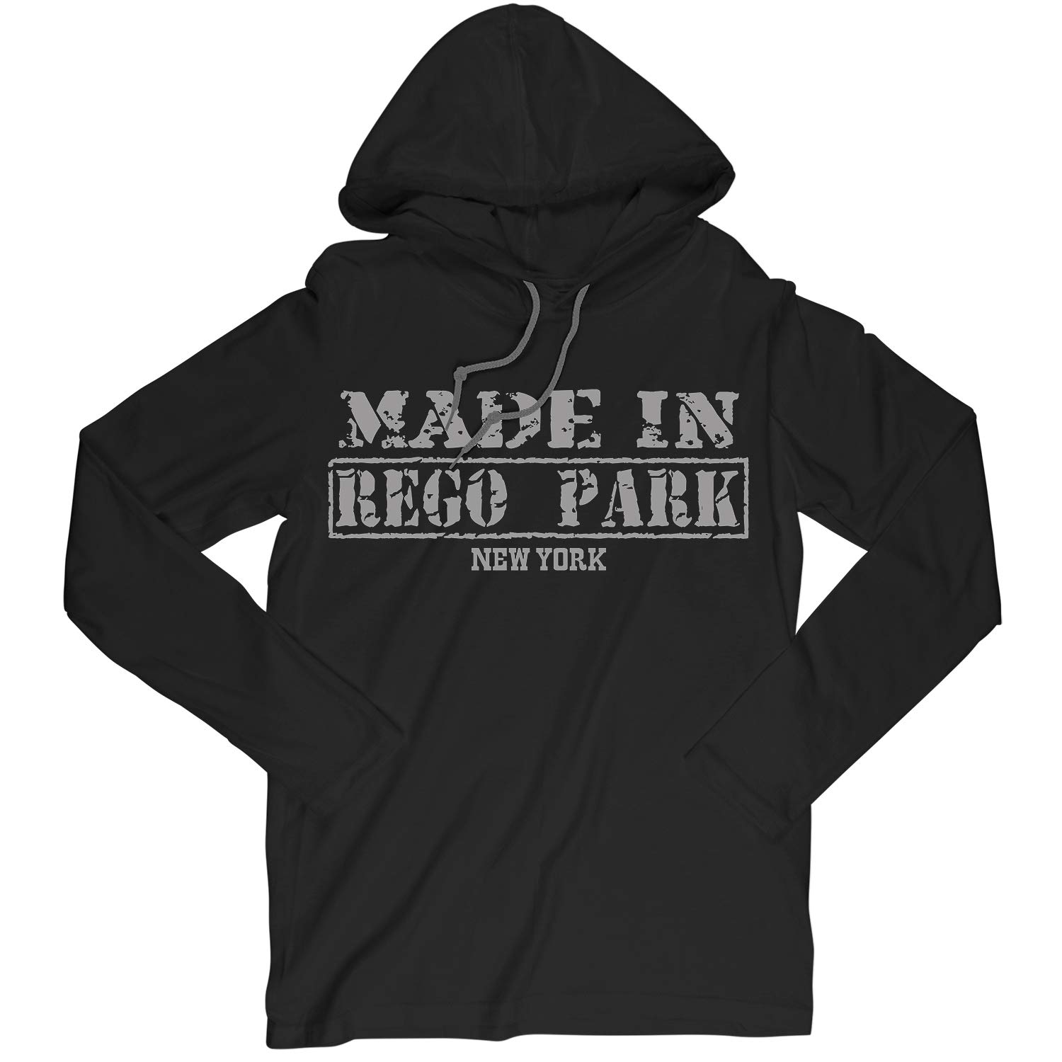 Retro Vintage Style Made in New York, Rego Park Hometown Long Sleeve Hooded T-Shirt