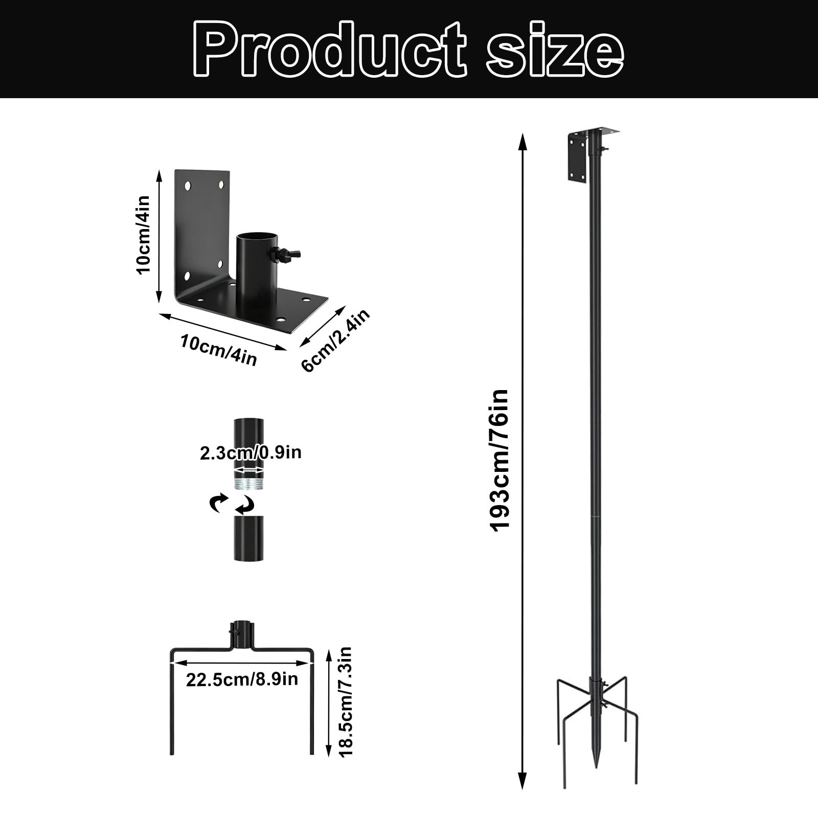 Set di supporto per asta per mangiatoia per uccelli, in metallo, universale, con base a 5 punte, per giardino, balcone, esterno, cortile (193 cm)