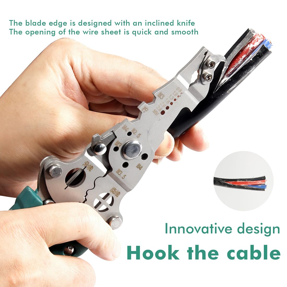 1 Pezzi Pinza Multiuso, 18 in 1 Pinza Spellacavi Elettrici Pieghevole, Elettricista 211 mm Attrezzi Elettricista Professionali, Crimpatrice per Installazioni Elettriche (Verde)