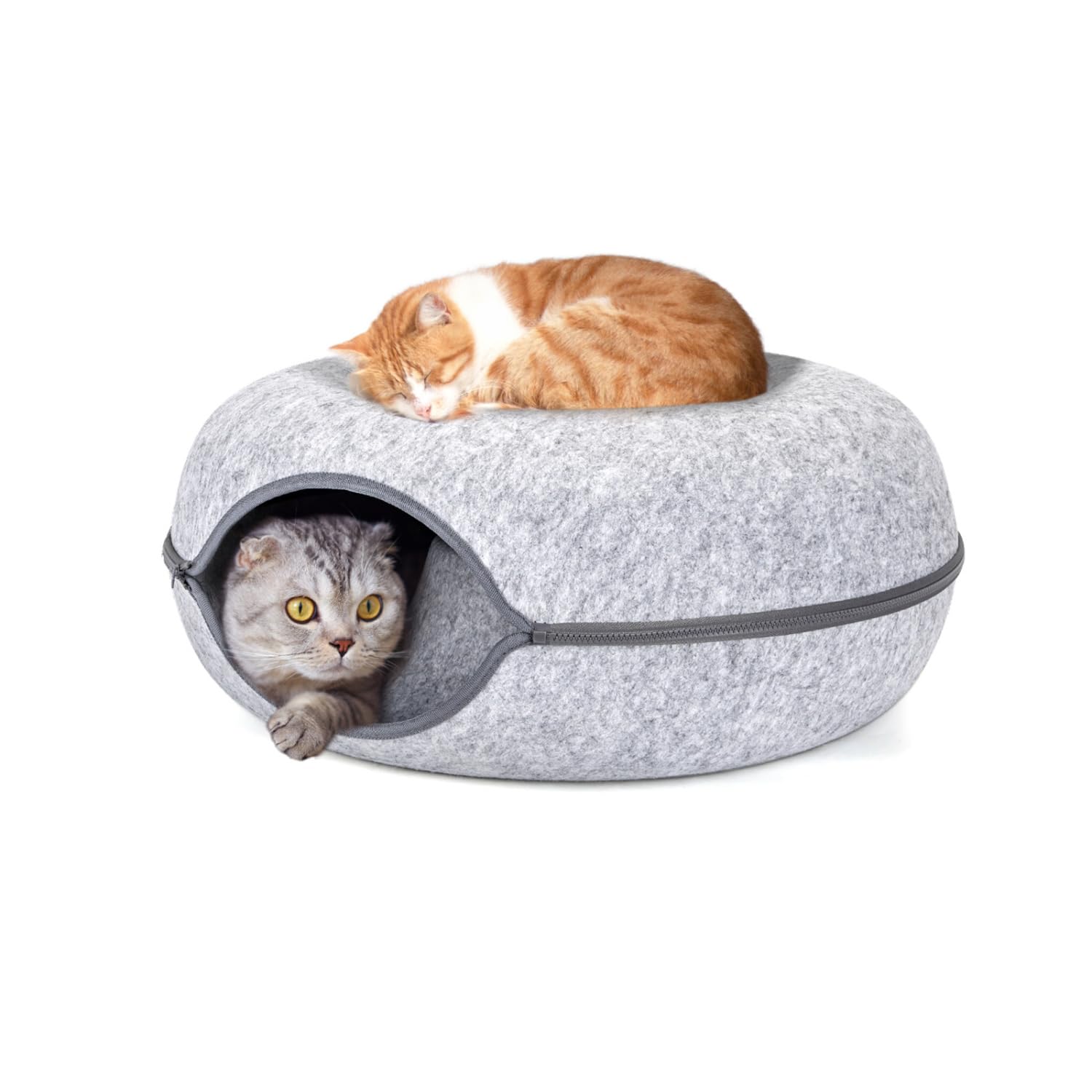 Nobleza Tunnel Per Gatti in Feltro, Cuccia per Gatti Rimovibile con Cerniera, Grande Cuccia Rotonda per Gatti da Interno, Adatto per Gatti di Taglia Medio-Grande Fino a 13 kg, 60×60×26cm, Grigio