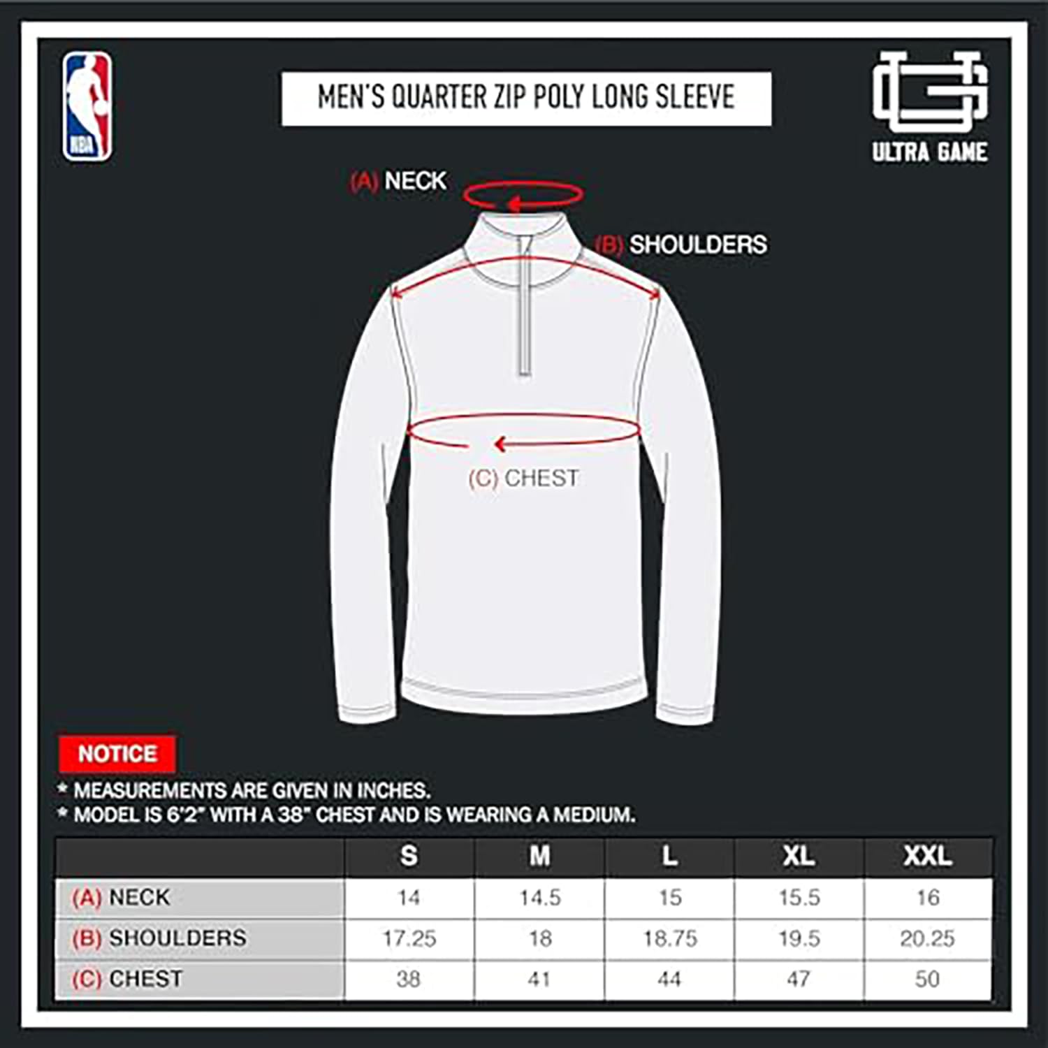Unk NBA Vlm3138f NBA - Camicia da Uomo a Maniche Lunghe, con Cerniera a quartiere, in Poliestere, Colore: Grigio Antracite Uomo (Pacco da 1)