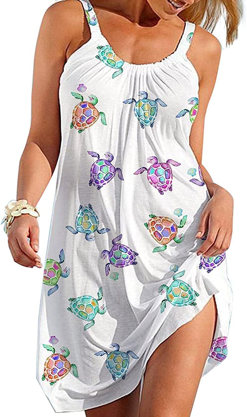 Women's Colorful Turtle Print Dress Sling Dress Summer Beach Dress ...