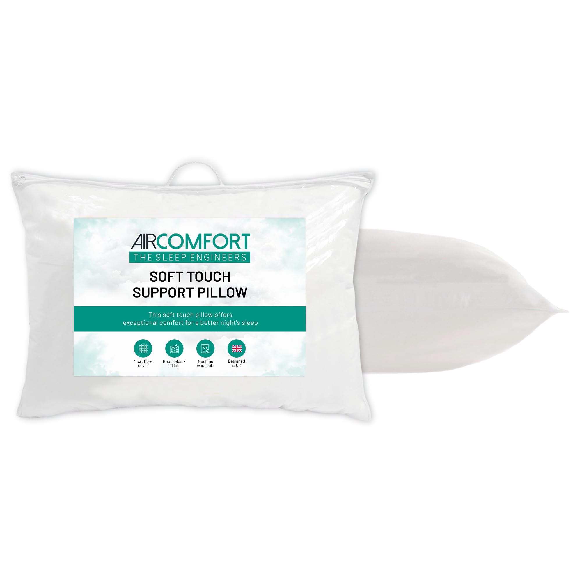 Air Comfort Soft Touch Firm Supportive Pillows - Microfibre Cover Fluffy Hollowfiber Filled Down Alternative Bounce Back Side Support White Sleeping Pillow for Bed, Pack of 1