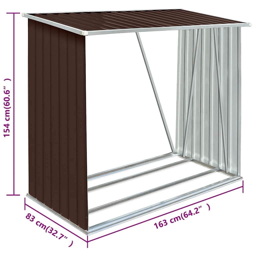 Brennholzlager aus verzinktem Stahl, 2 m³ Holzregal für den Garten, Kaminholzunterstand mit Dach, 163 x 83 x 154 cm, wetterfestes Holzlege-System
