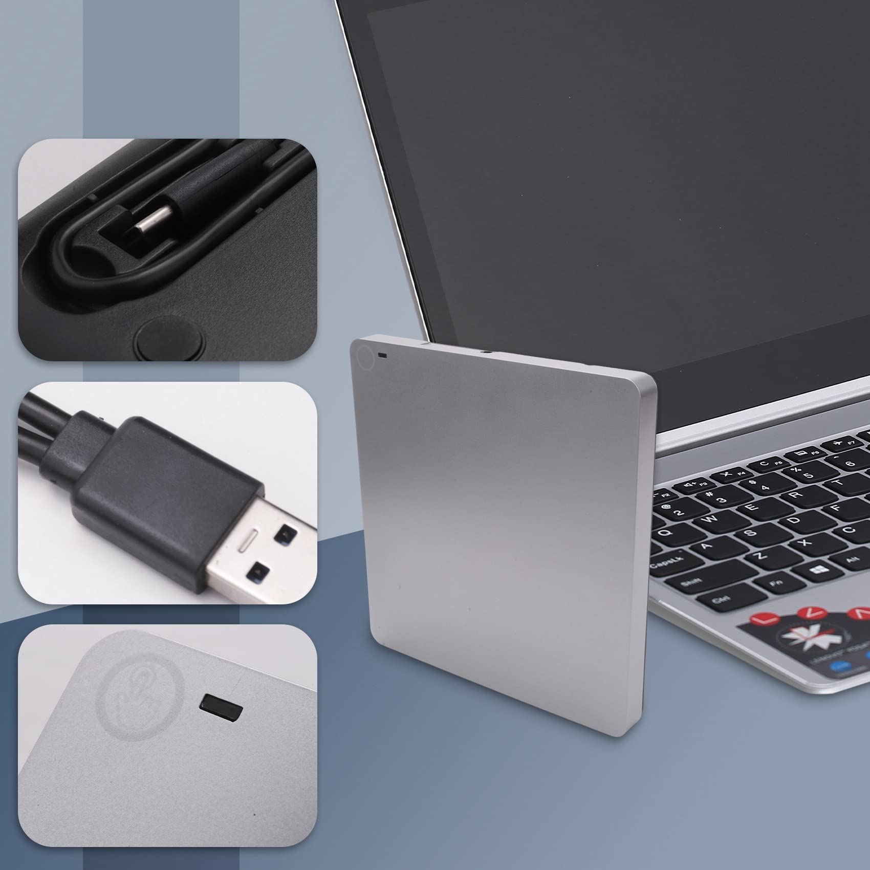 Lecteur de DVD Blu-Ray 3D Externe, USB 3.0 et Lecteur de CD-DVD Blu-Ray de Type C Graveur de CD DVD Ultra-Plat Encastrable