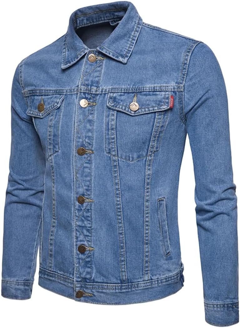 Hcclijo Men Solid Lapel Denim Jackets Motorcycle Jeans Jackets Slim Fit Cotton Black Blue Coats