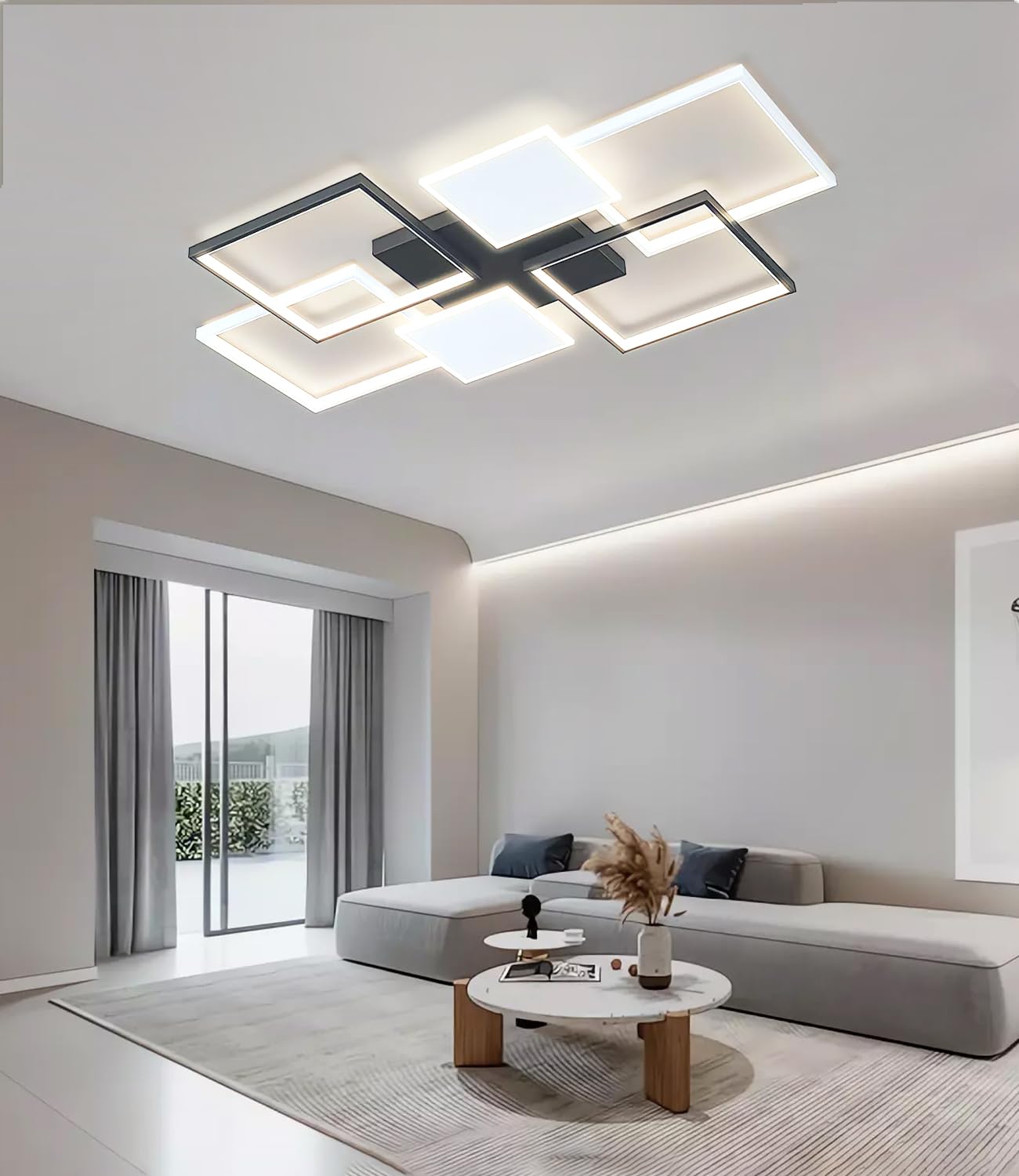 Dimmbare LED-Deckenleuchte Einfachheit Wohnzimmer Deckenleuchte Quadratische Deckenleuchte mit Fernbedienung für Schlafzimmer Esstisch Büro (Schwarz, L110cm)