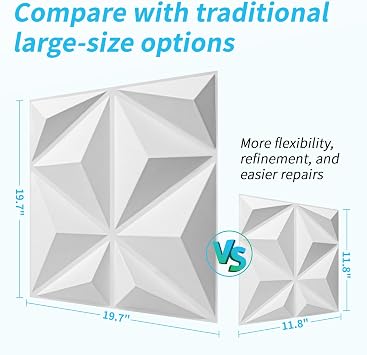 Art3d 20 Pack Decorative 3D Wall Panels, 19 Sq.Feet PVC Interior Wall Decor, 11.8x11.8, White