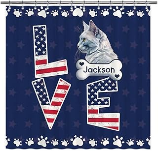 Custom Cat Shower Curtain American Flag Love with Tiffany Polyester Waterproof Bath Curtains with 12 Hooks Bathroom Decor 72 x 72 Inch