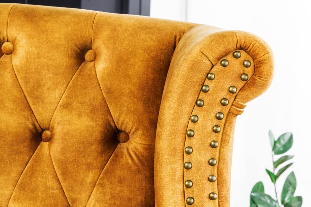 Riess Ambiente Design Ohrensessel Chesterfield 85cm senfgelb Samt Knopfheftung Sessel Polstersessel