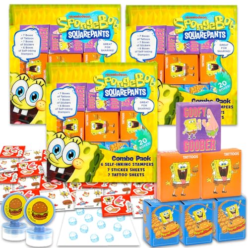 Spongebob Party Favors Bulk Set ~ Bundle with 60 Pieces Favor Boxes with Stickers, Tattoos and Stampers for Kids Birthday Party | Spongebob Squarepants Classroom Prize Boxes