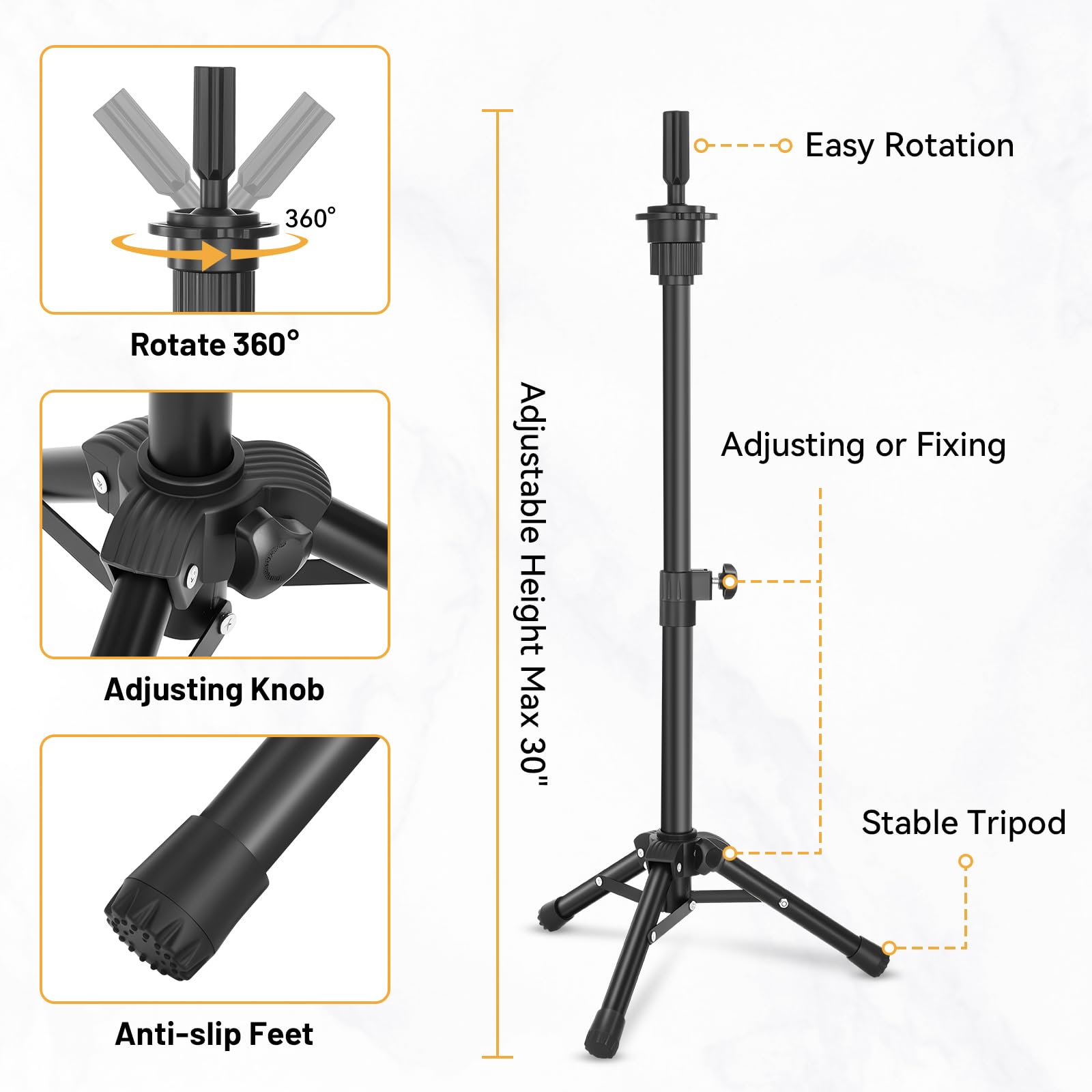 Wig Stand with Head 22", Height Adjustable Tripod Stand 30", Wig Head Stand with Pink Canvas Block Mannequin Head, Include Table Clamp Stand, Wig Caps, T Pins for Wigs Styling, Making & Display
