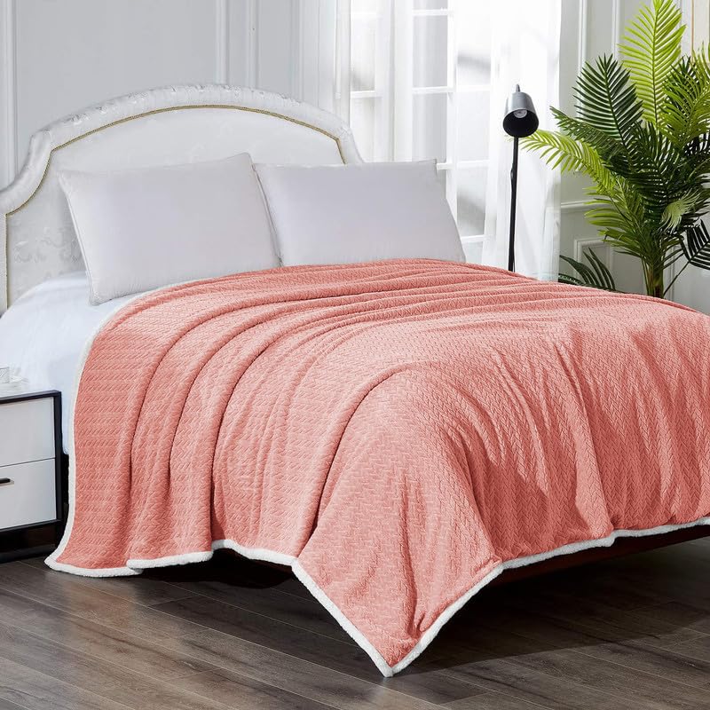 Image of BSB HOME Sherpa Blanket Flannel Blanket - 220 x 240 cm, Soft, Plush, Fluffy, Fuzzy, Warm, Cozy Perfect for Couch, Bed, Sofa, Chair - Reversible Blanket AC Blanket King Size - Pink & White