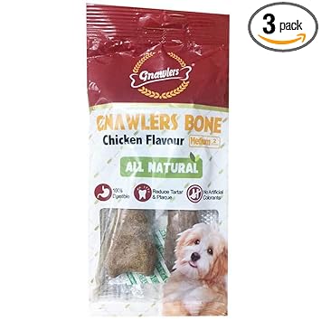 Gnawlers Bone Dog Treats - Chicken Flavour - Medium - 90g Each - Pack of 3
