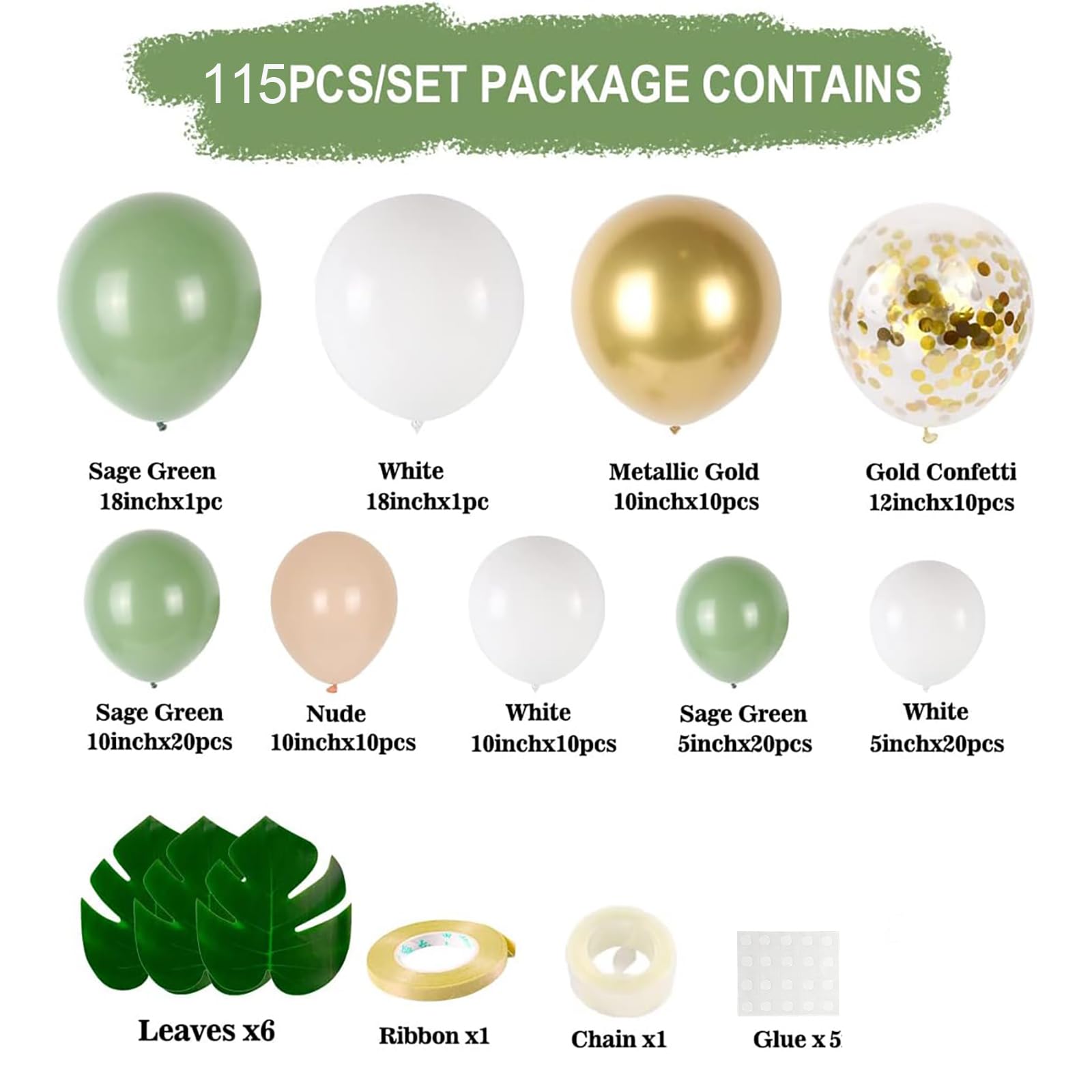 Arche Ballon Anniversaire Vert Et Or - Guirlande Ballon Vert Sauge Or