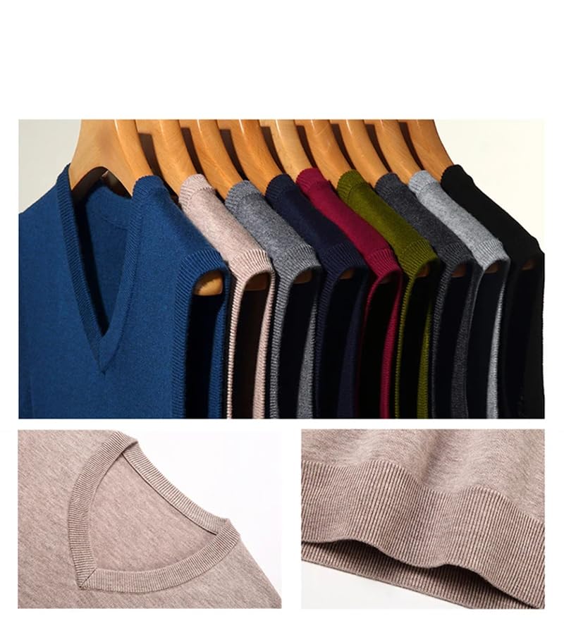Men's Wool Knitted Sweater Vests Pullovers Solid V-Neck Sleeveless Casual Pullover Jumper Waistcoat2