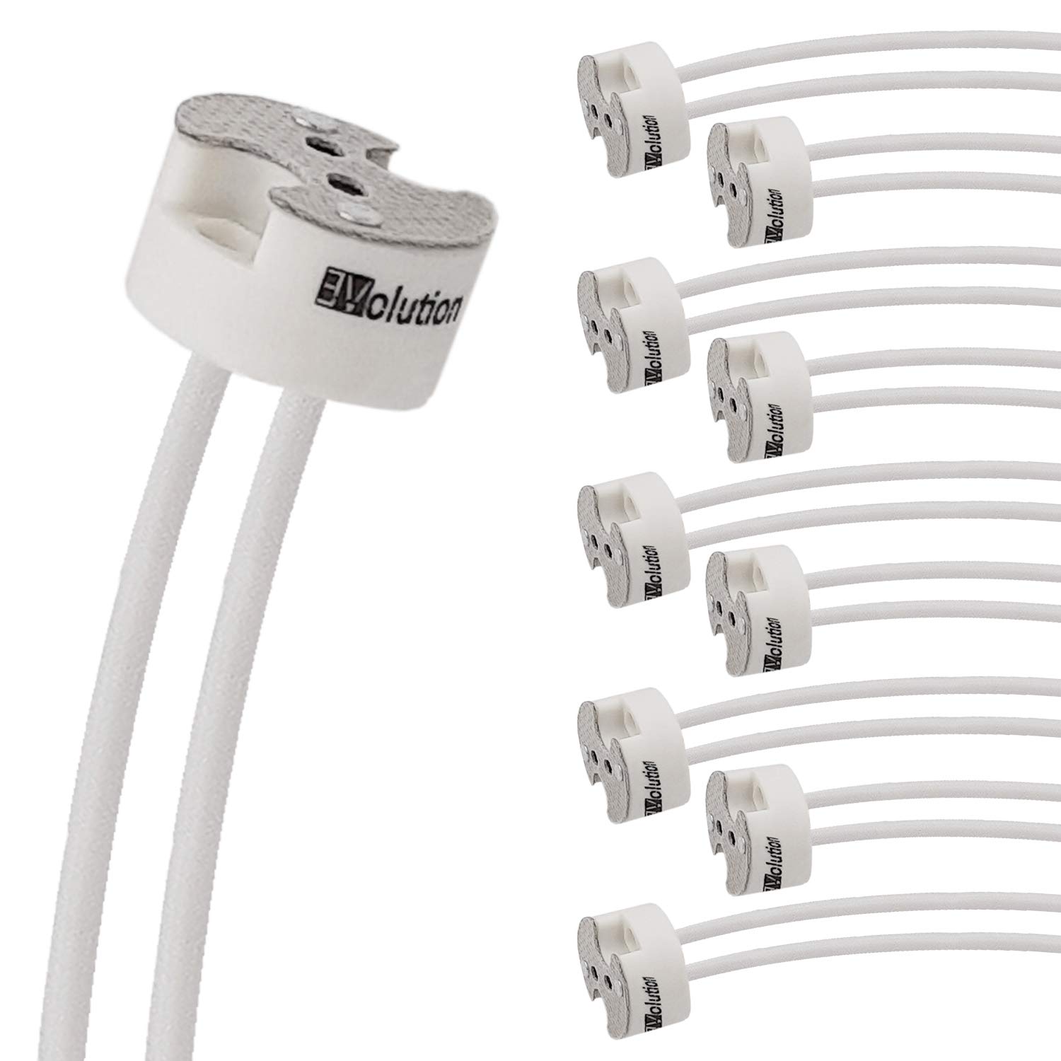 Evolution MR16 Zoccolo per lampada GU5.3 Base LED | Base in ceramica con cavo protetto in silicone da 0,75 mm² per lampadine LED e alogene | Max 100W 12V | Set da 10