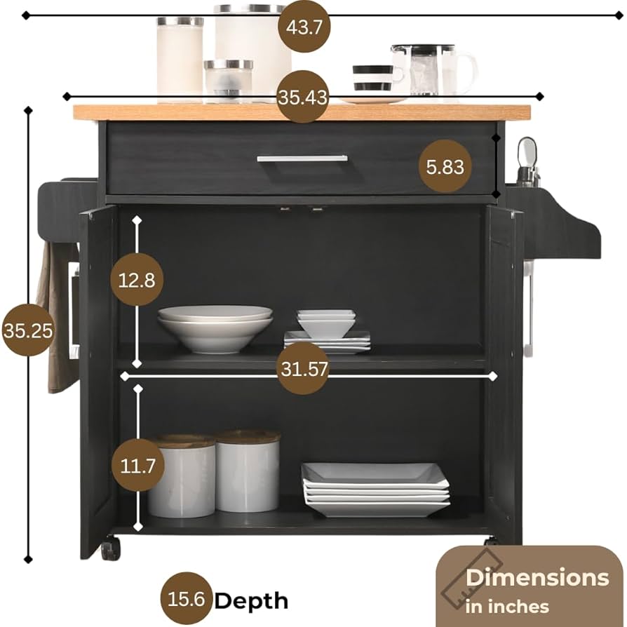 Hodedah Iport Kitchen Cart, Wood, Space-Saving And Stylish Storage