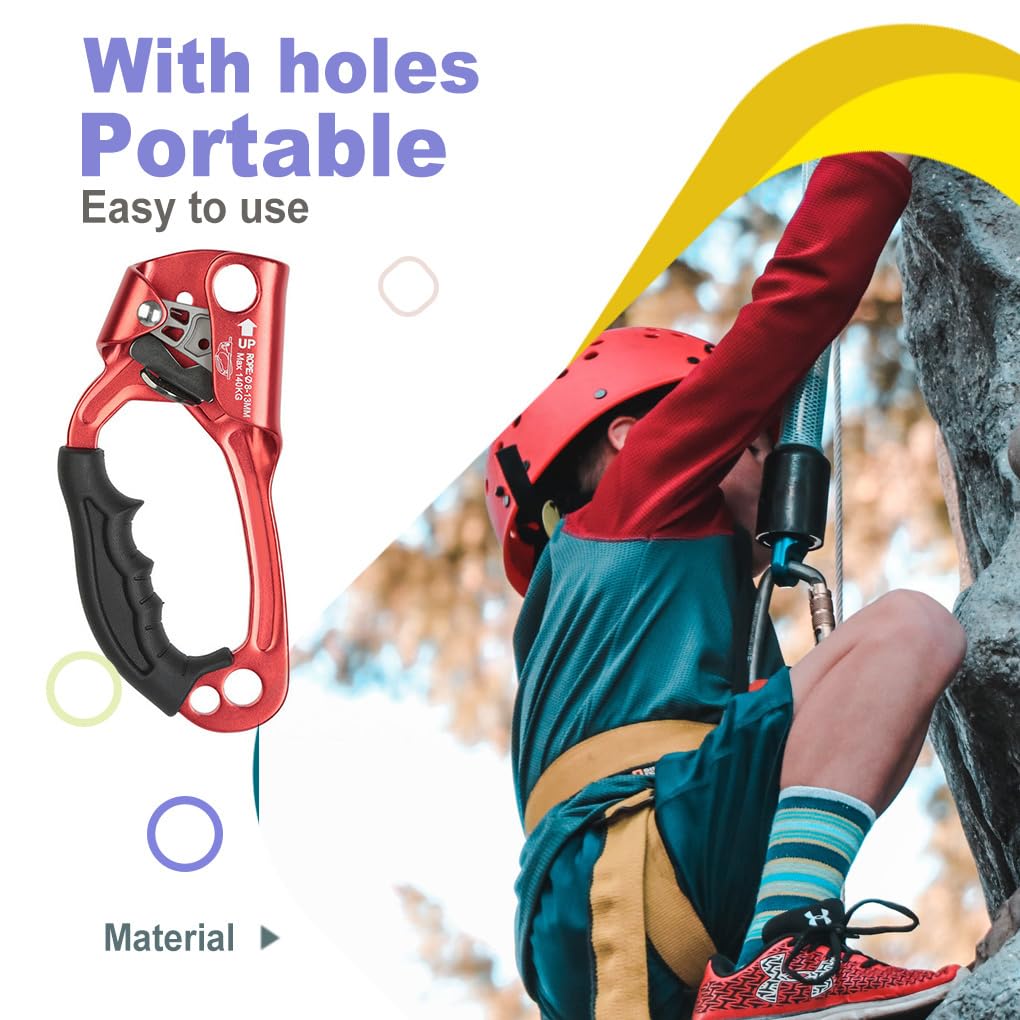 Ascensor de Escalada Manual con Agujeros para Colgar, Equipo de Rappel, aleación portátil, Accesorio de Cuerda de 8-12mm, espeleología para Acampar