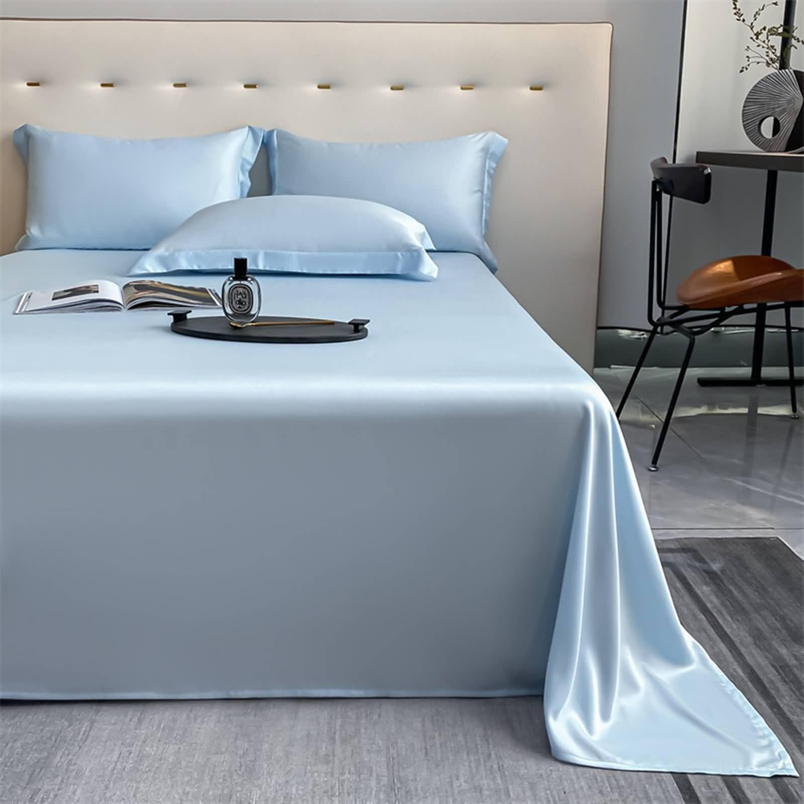 KnSam Bettlaken Hellblau Waschbar, Einfarbig Laken Bodenlaken Lyocellfasern, Textilien Tagesdecke Tagesdecken für Boxspringbett, 245x245cm