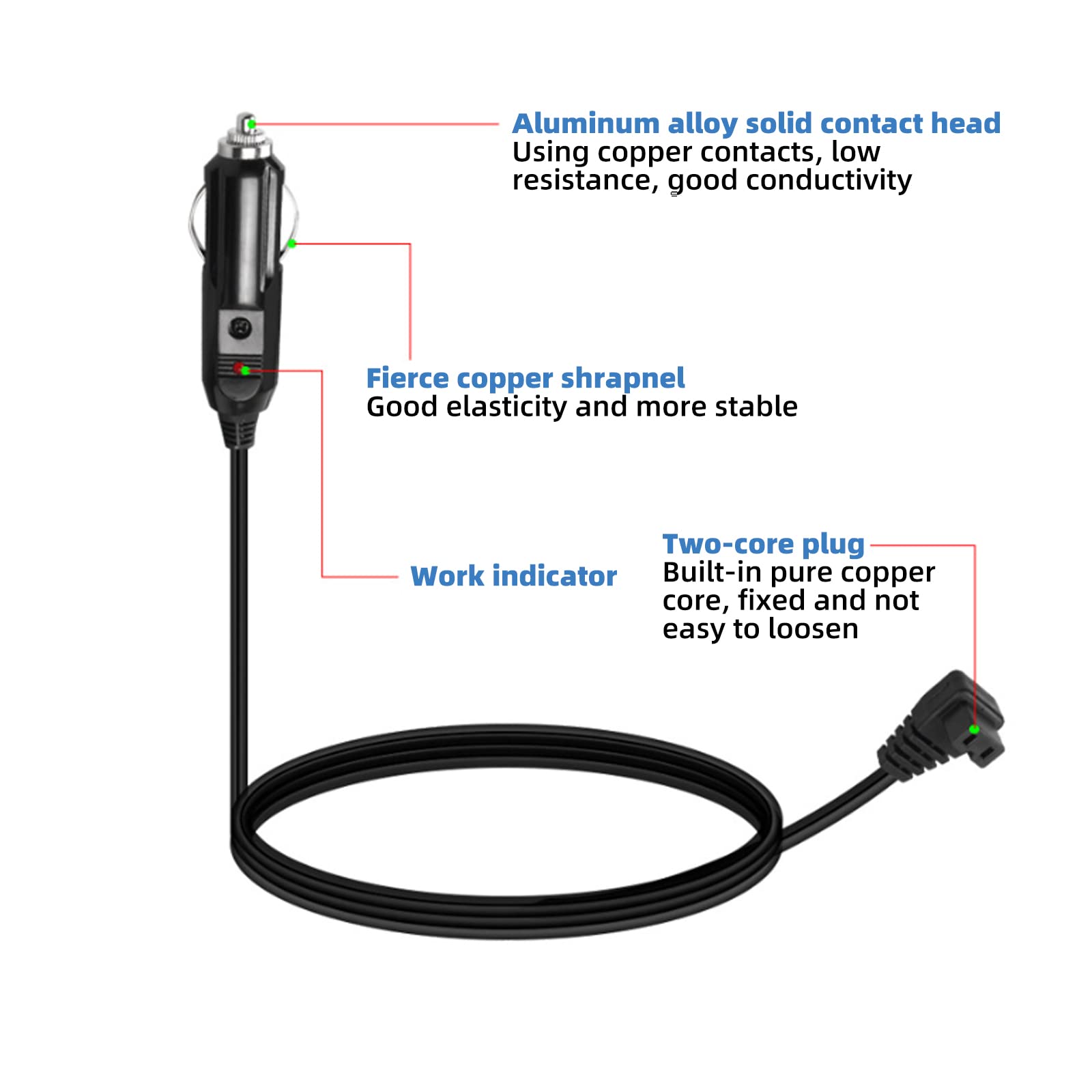 Eonvic Cavo di prolunga per accendisigari da 12 V CC, mini cavo di alimentazione per frigo, per auto, mini frigo, Mobicool SAST KEMIN (1,5 m, 2 pezzi