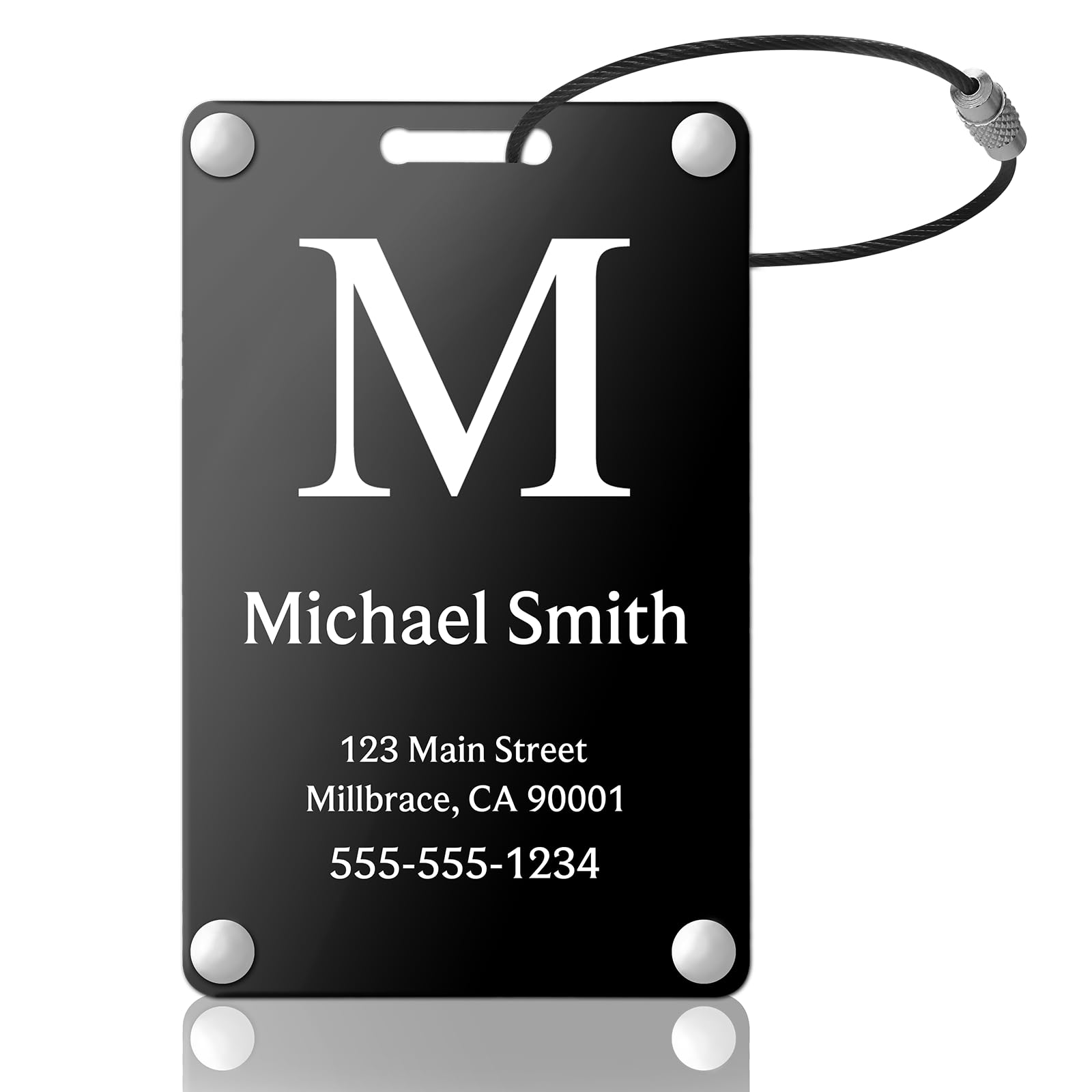 Personalized Luggage Tags: Custom Metal Luggage Tags for Suitcases, Backpacks and Bags with Your Personalized Text (Black)