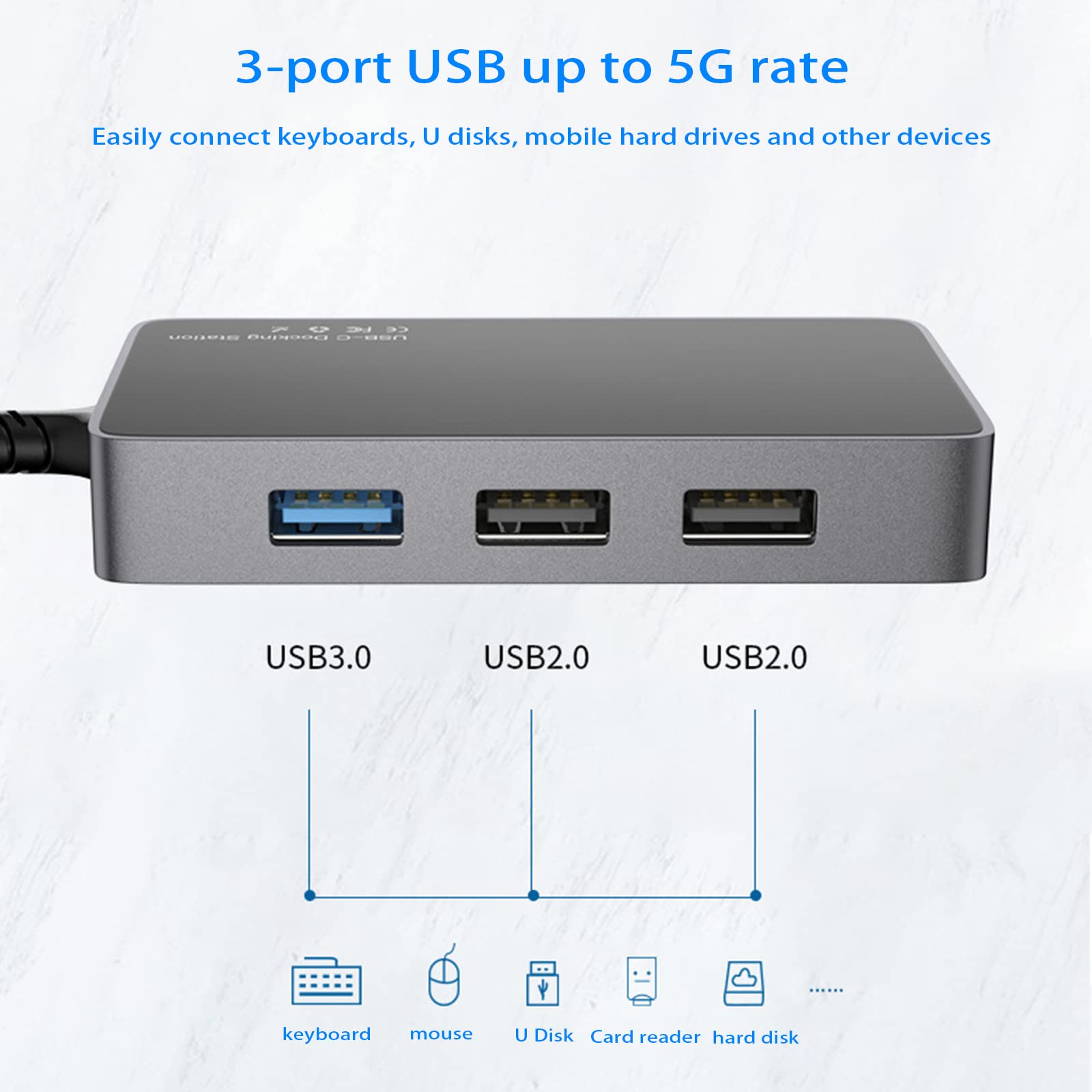 USB C Hub Alluminio Tipo-C Dock Station con 3 porte USB 3.0 Card Splitter PD Hub per laptop Computer Splitter per Laptop