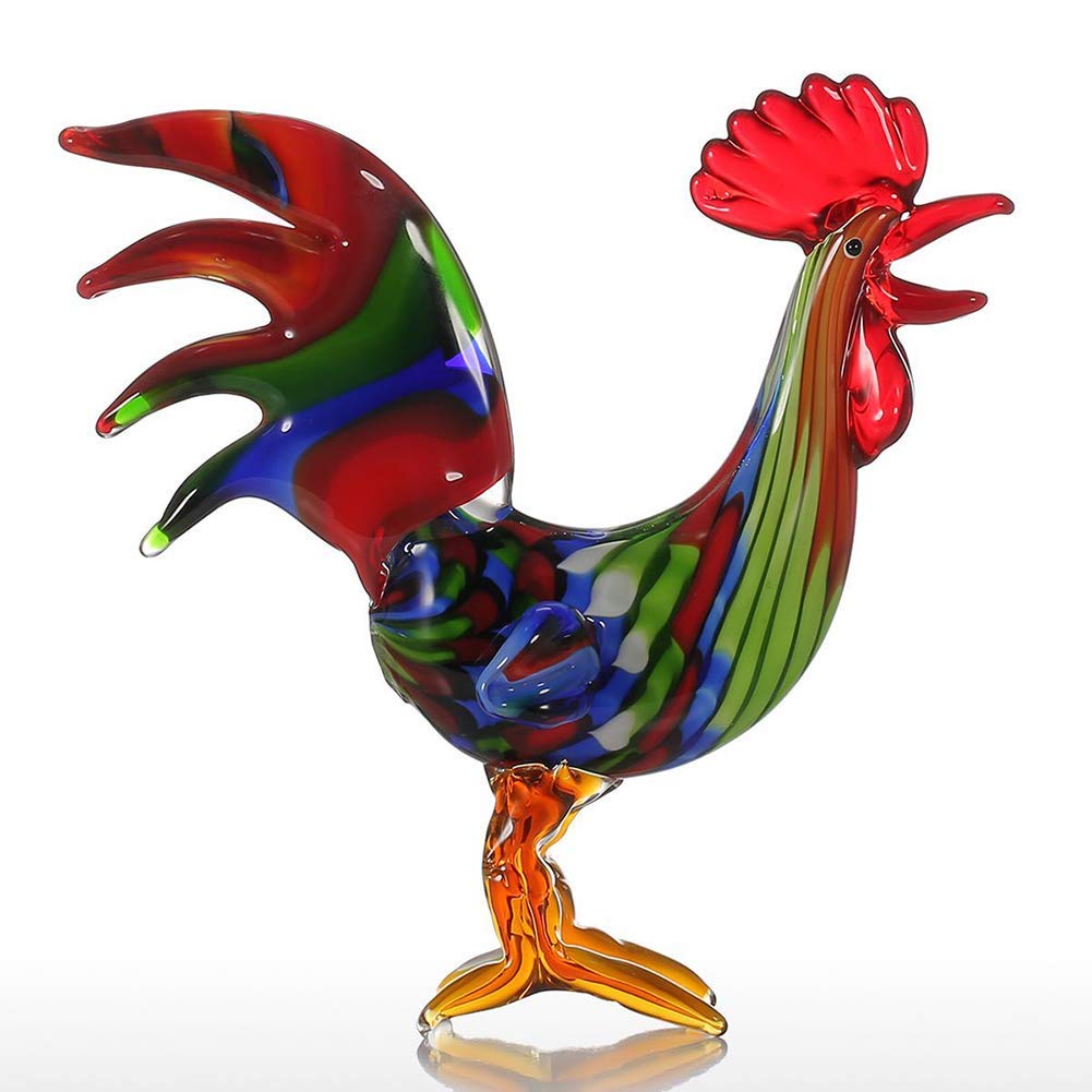 Figurines d'animaux coq en verre d'art ornements de table