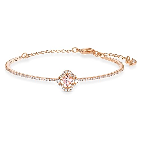 Swarovski Una Clover Bangle Bracelet with a Pink Crystal Surrounded by White Crystal Pavé on a Rose-Gold Tone Finished Band