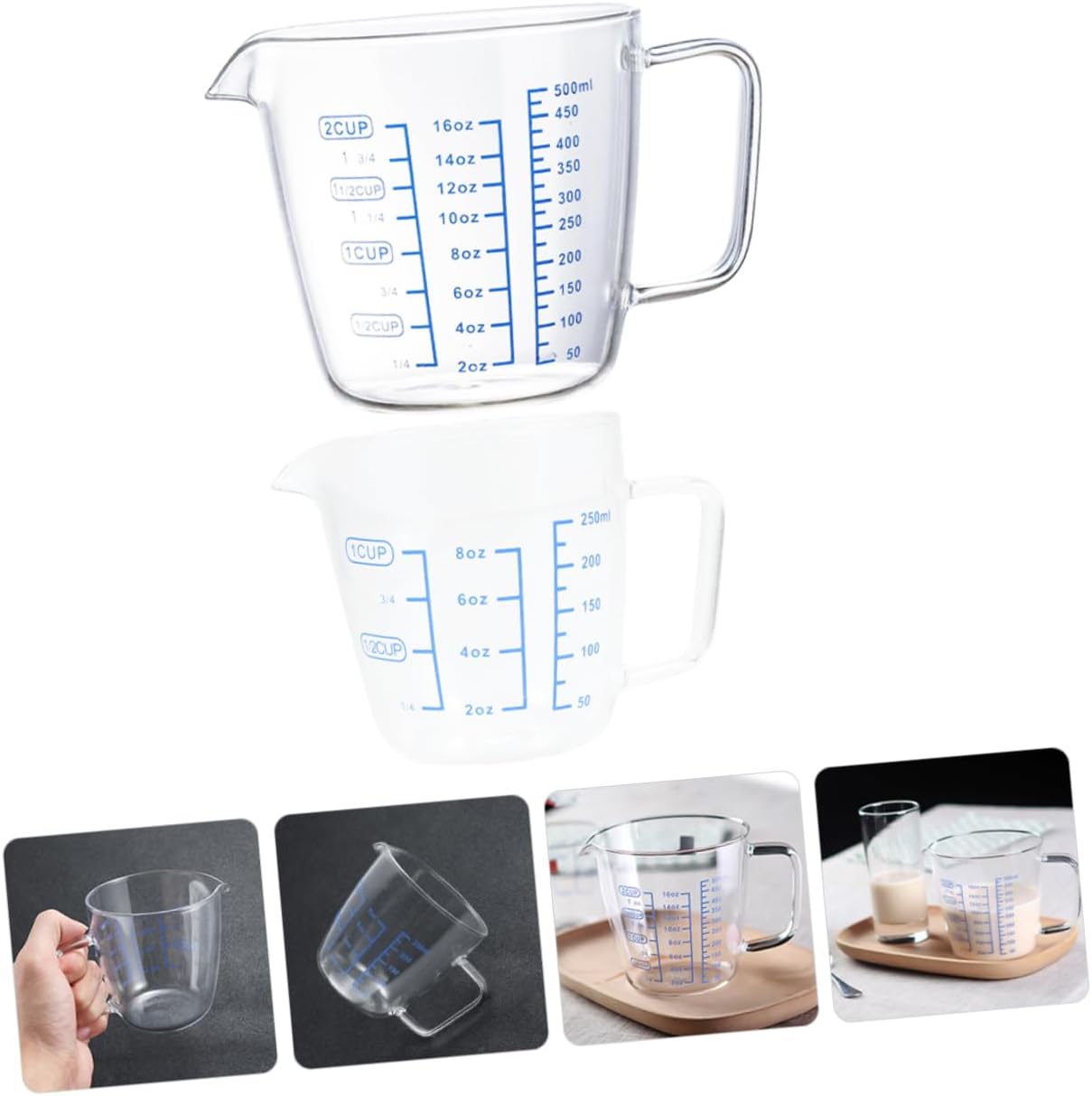 Unomor 2pcs High Borosilicate Glass Measuring Cups Liquid Measurement for Baking and Cooking Accurate Scale and Multi-purpose Mixing Tools