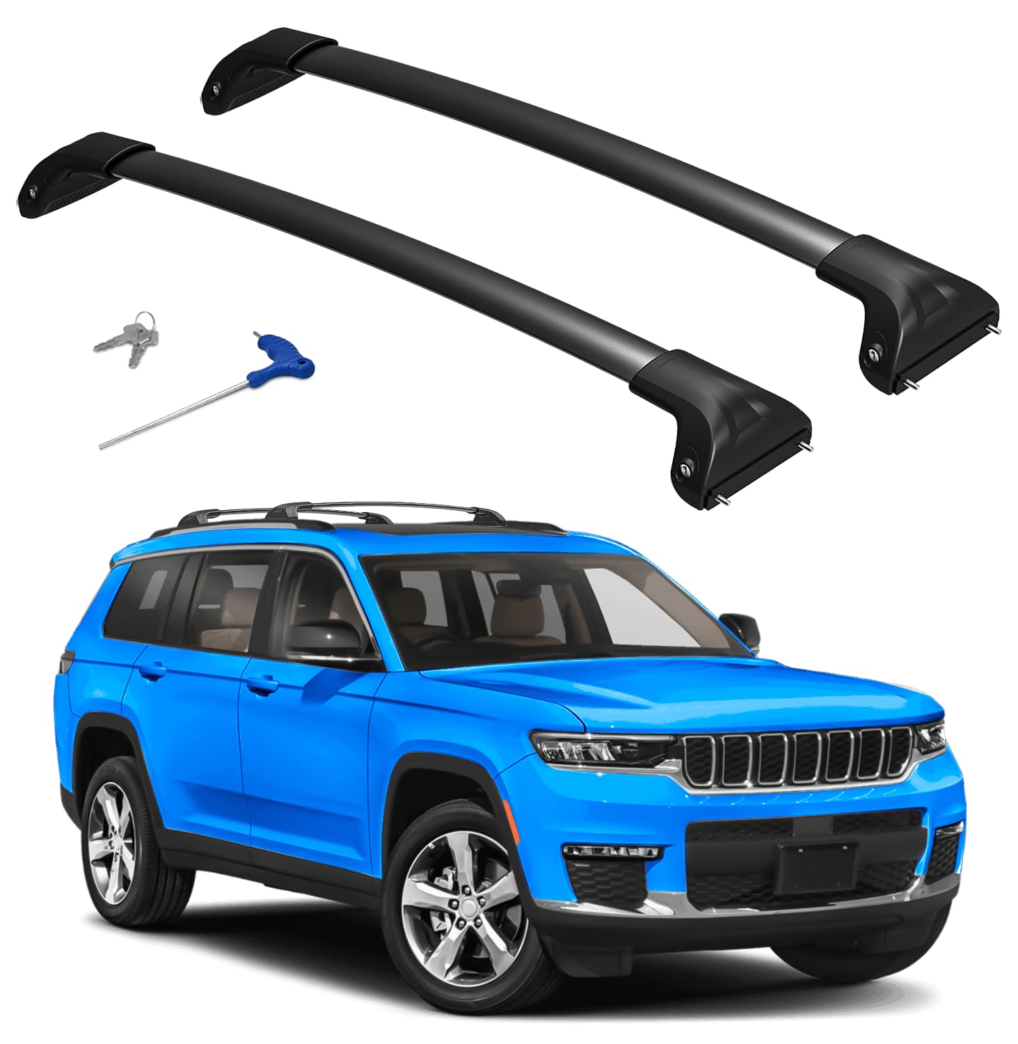 300lbs Roof Rack Cross Bars Fit for 2021-2026 Jeep Grand Cherokee L 3-Row & 2022-2026 Grand Cherokee WL 2-Row, Heavy Duty Lockable Roof Rails Croosbars for Cargo Carrier Kayak Bike Snowboard