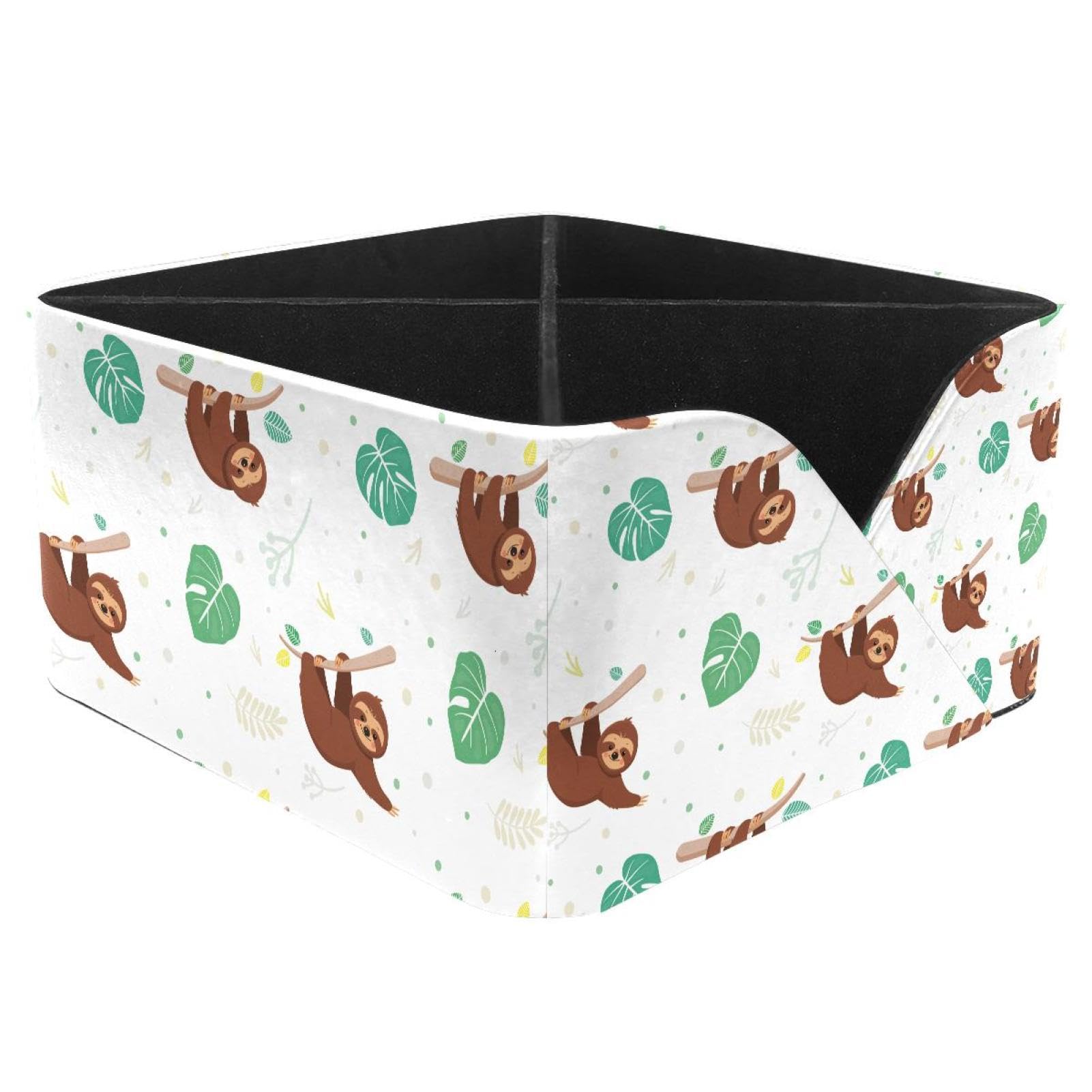 KengjuTesu Tropical Palm Leaves and Sloths Pattern Desktop Organizer Pen Holder, Rectangular Pencil Cup for Office, Study and Makeup Stations
