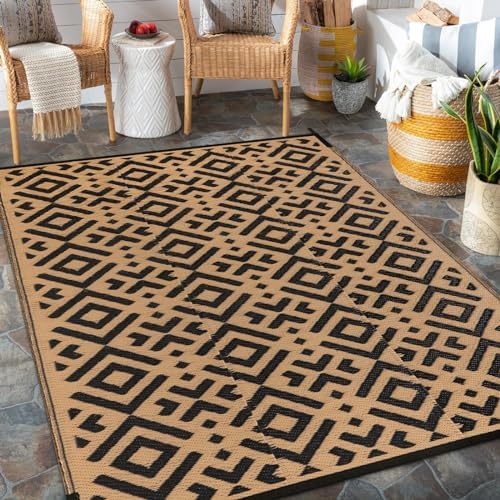 Wonnitar 5x8 Outdoor Patio Rugs Clearance, Waterproof Outdoor Plastic Straw Rug, Reversible