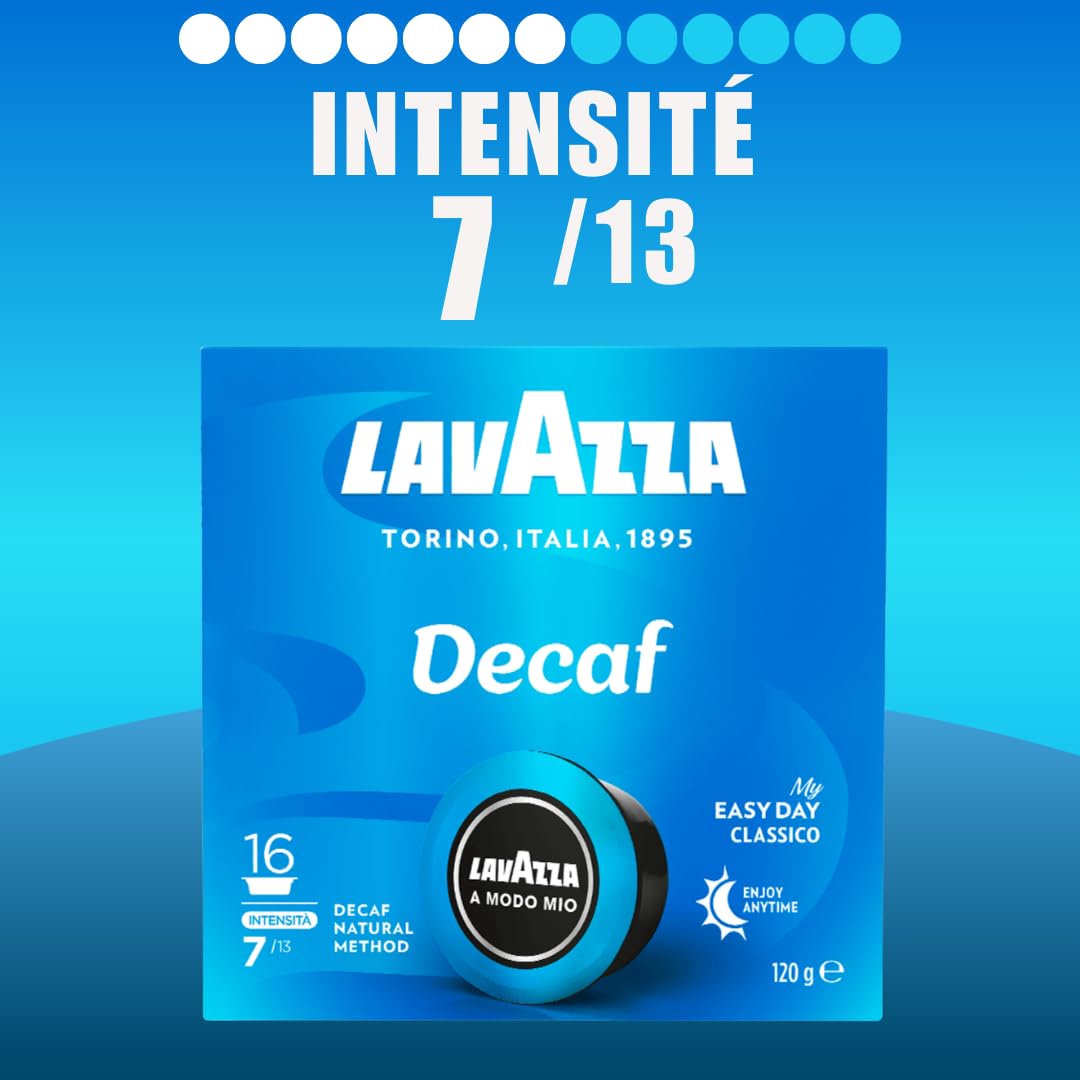 Lavazza A Modo Mio Dek Cremoso, 256 kapsułek, do espresso Decaffeinato con Note di Mandorle e Canditi, 100% Arabica, Intensità 7/13, Tostatura Media, 16 Confezioni x 16 kapsułek