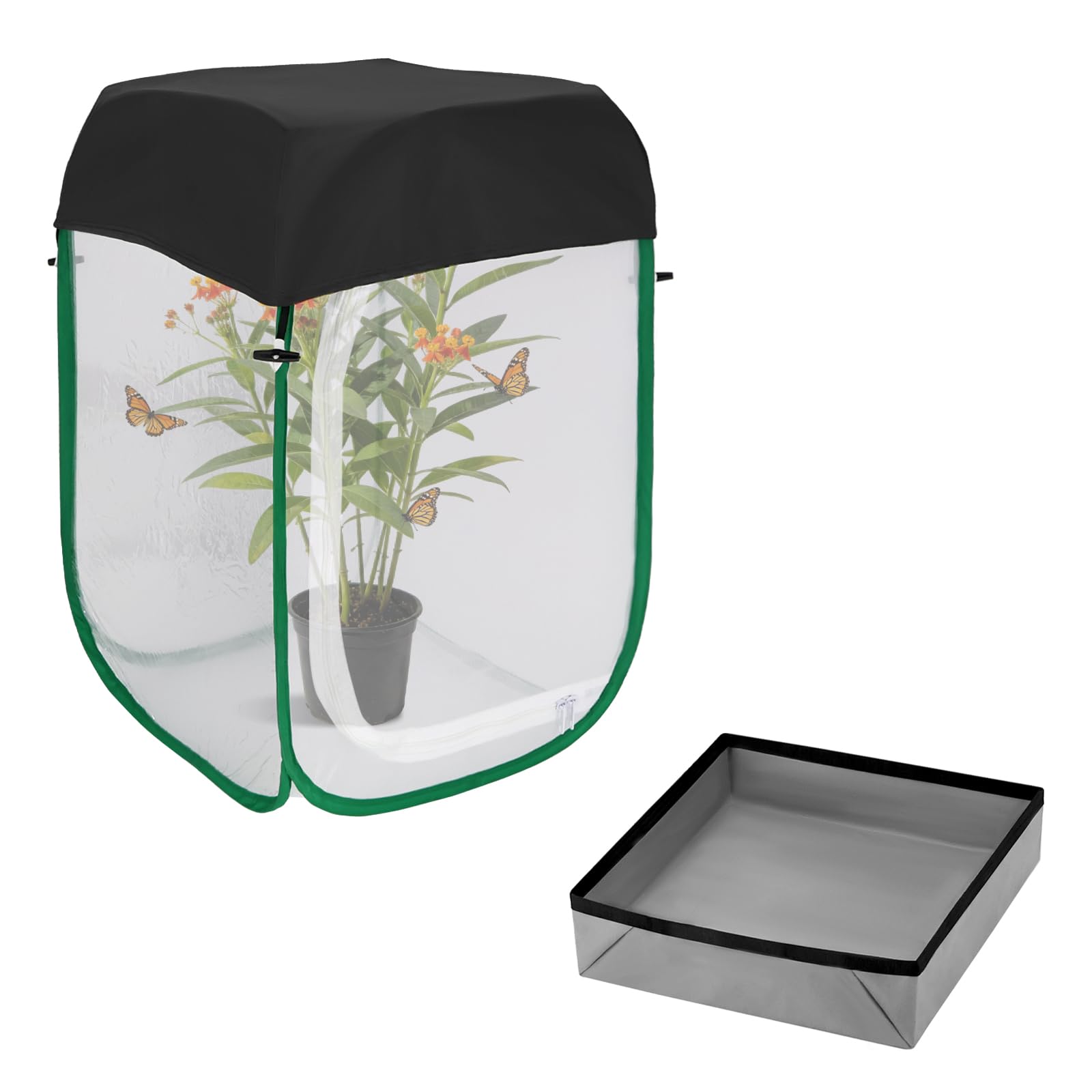 Butterfly Habitat Cage 15.7" x 15.7" x 23.6", Pop-up Caterpillar Enclosure with Poop Tray for Easy Clean, Outdoor Monarch Butterfly &amp; Insect Net Cages Terrarium with Sunshade Top.