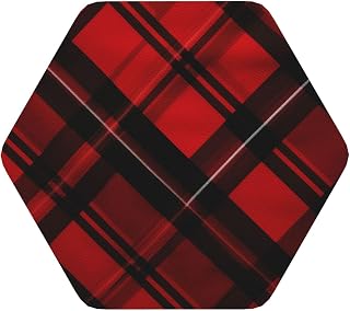 Leather Coasters Set of 4 Red and black plaid Drink Coaster Heat Resistant Coasters for Drinks Car Coaster Coffee Mat Absorbent Cup Pad for Kitchen Office Home Decoration