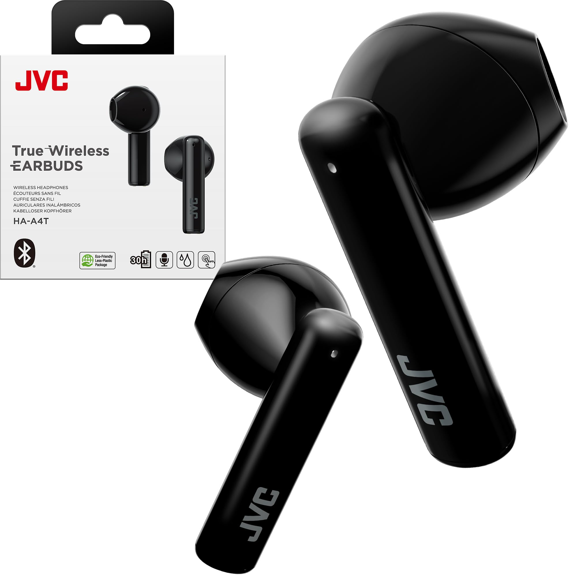 JVC HAA4TB True Wireless Earbuds, Black | 12mm Driver Unit, Bluetooth 5.1, IPX4, Up to 30 Hours Battery Life