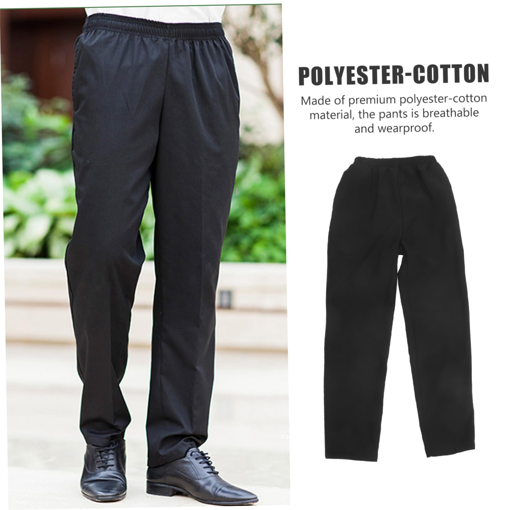 CLISPEED Pantalon de Chef Unisexe Noir en Polyester Respirant et Résistant à l'huile, Cuisine et Restaurant, en Tailles L, XL, XXL, XXXL