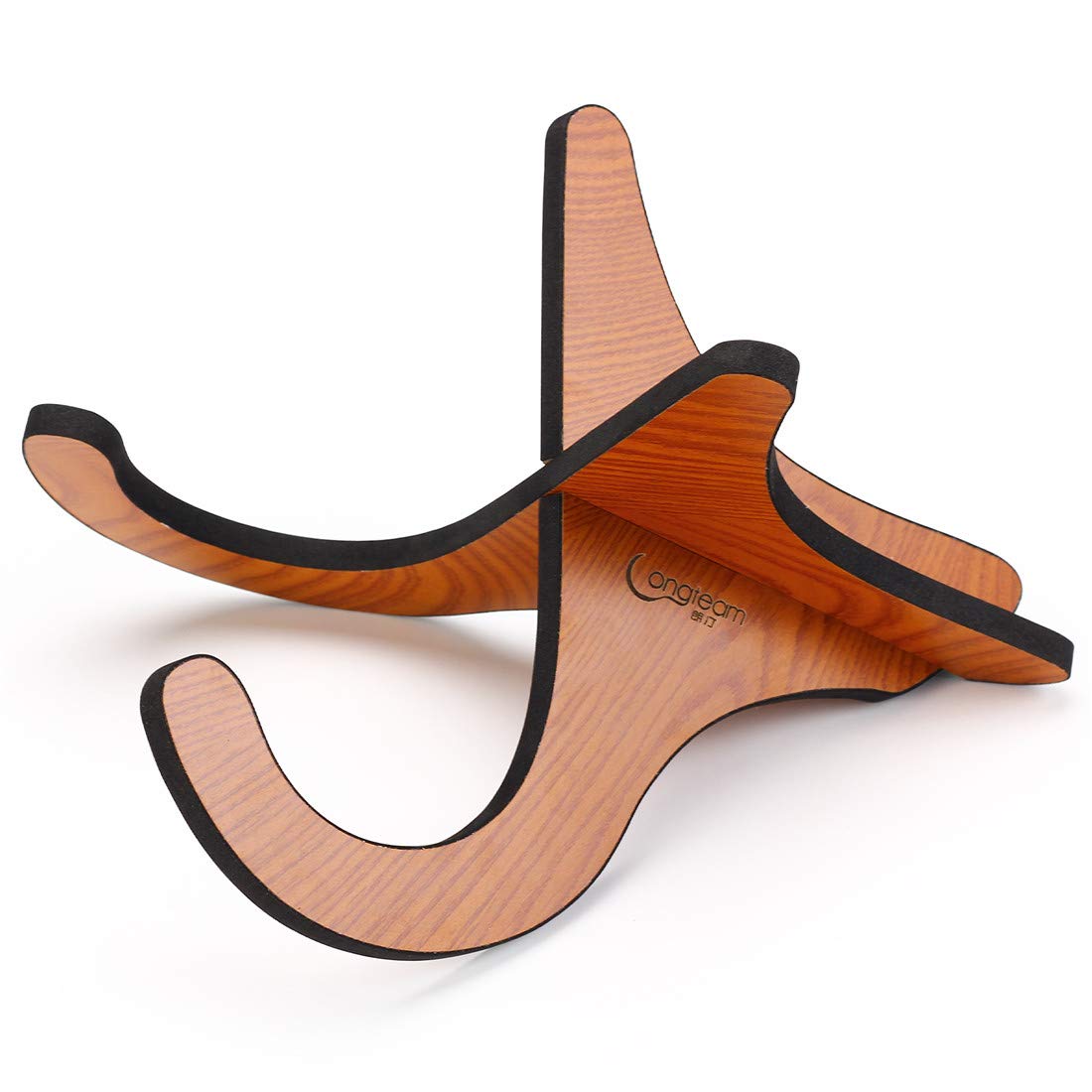 LONGTEAMWood Ukulele Stand Foldable and Portable Sturdy Durable Holding Arm Silicon Cushion Wooden Uke Violin Stands (Small for Ukulele Violin, Brown)