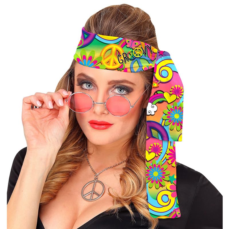 W WIDMANN MILANO Party Fashion - 05856 - Set de disfraz de Hippie, diadema, gafas, collar, flower power, fiesta de disfraces, carnaval