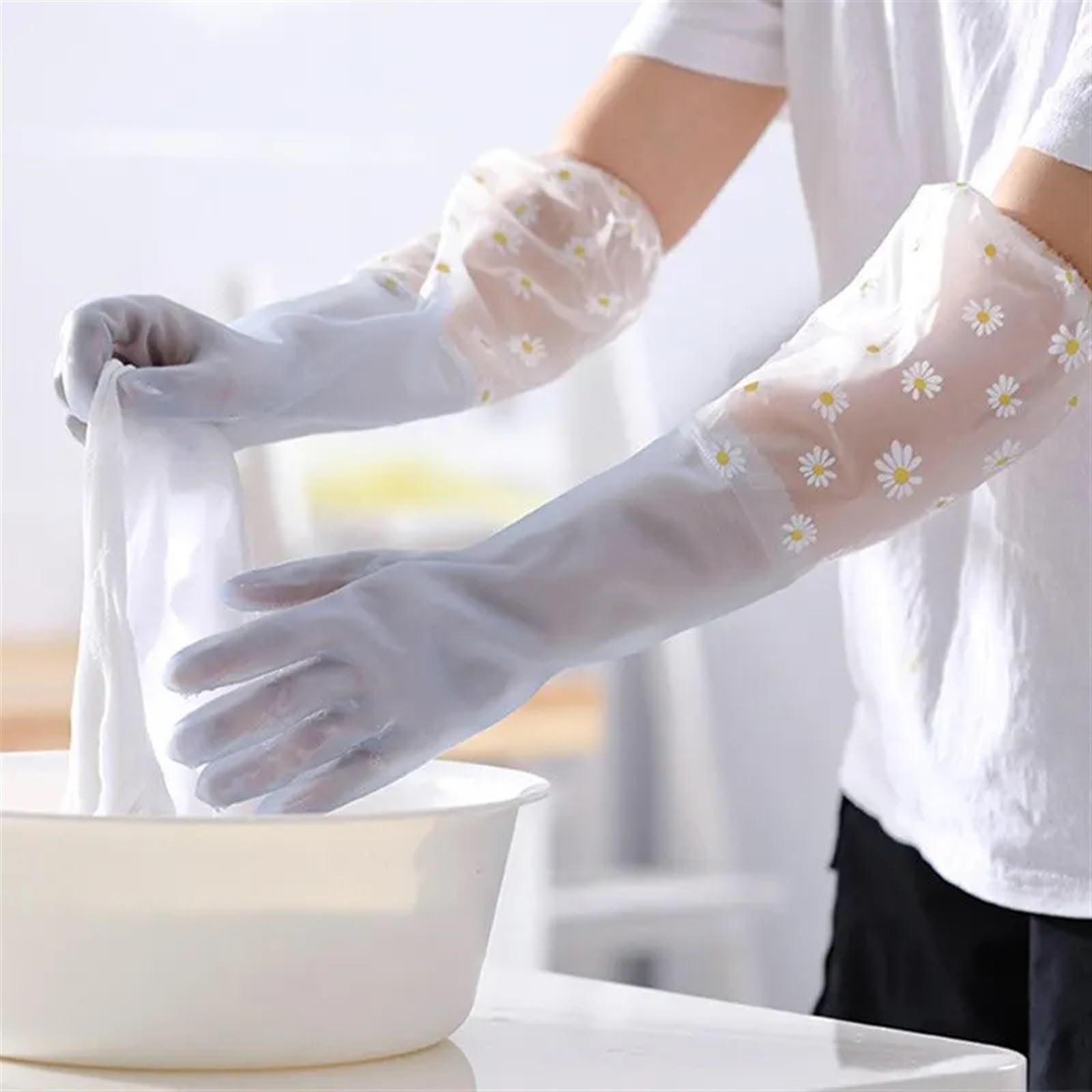 Guantes de Goma para la Limpieza, Guantes Impermeables for Limpieza del hogar, Cocina, lavavajillas y lavandería
