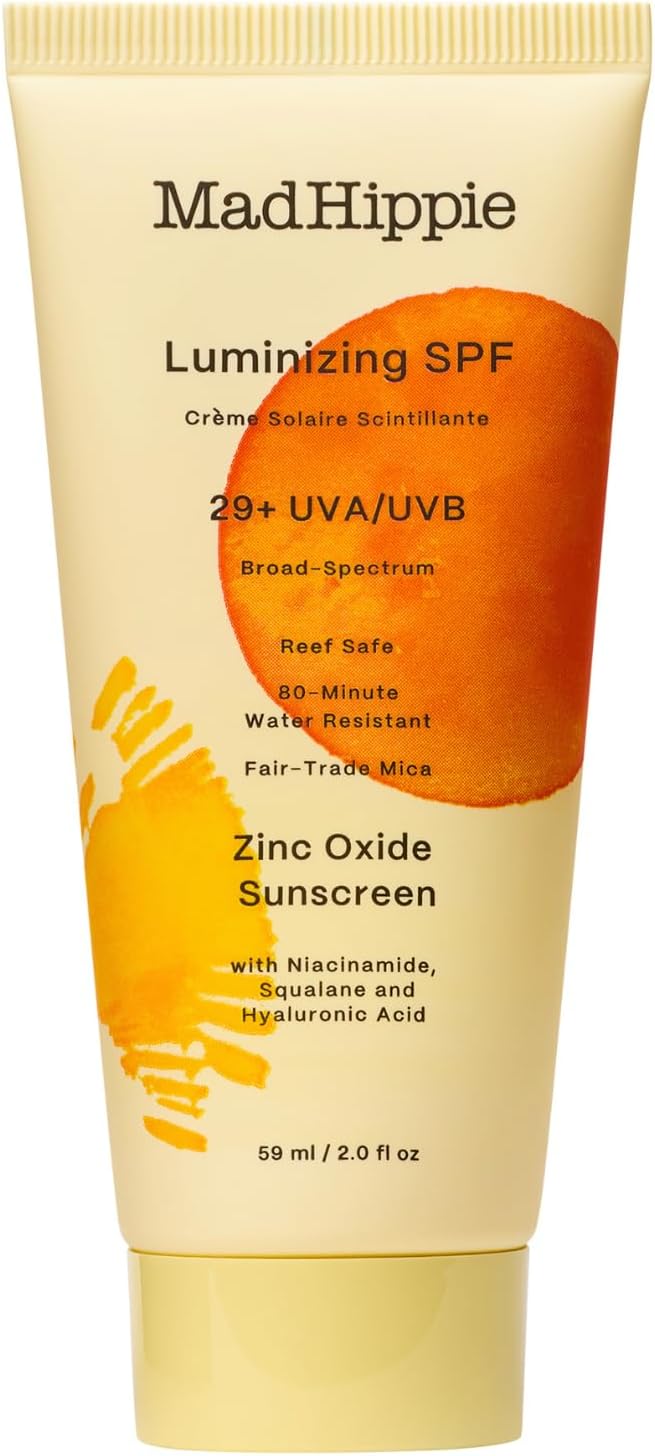 Mad Hippie Luminizing SPF 29+, Zinc Oxide Sunscreen, Reef-Safe Face Cream with Niacinamide & Hyaluronic Acid, 2 Oz