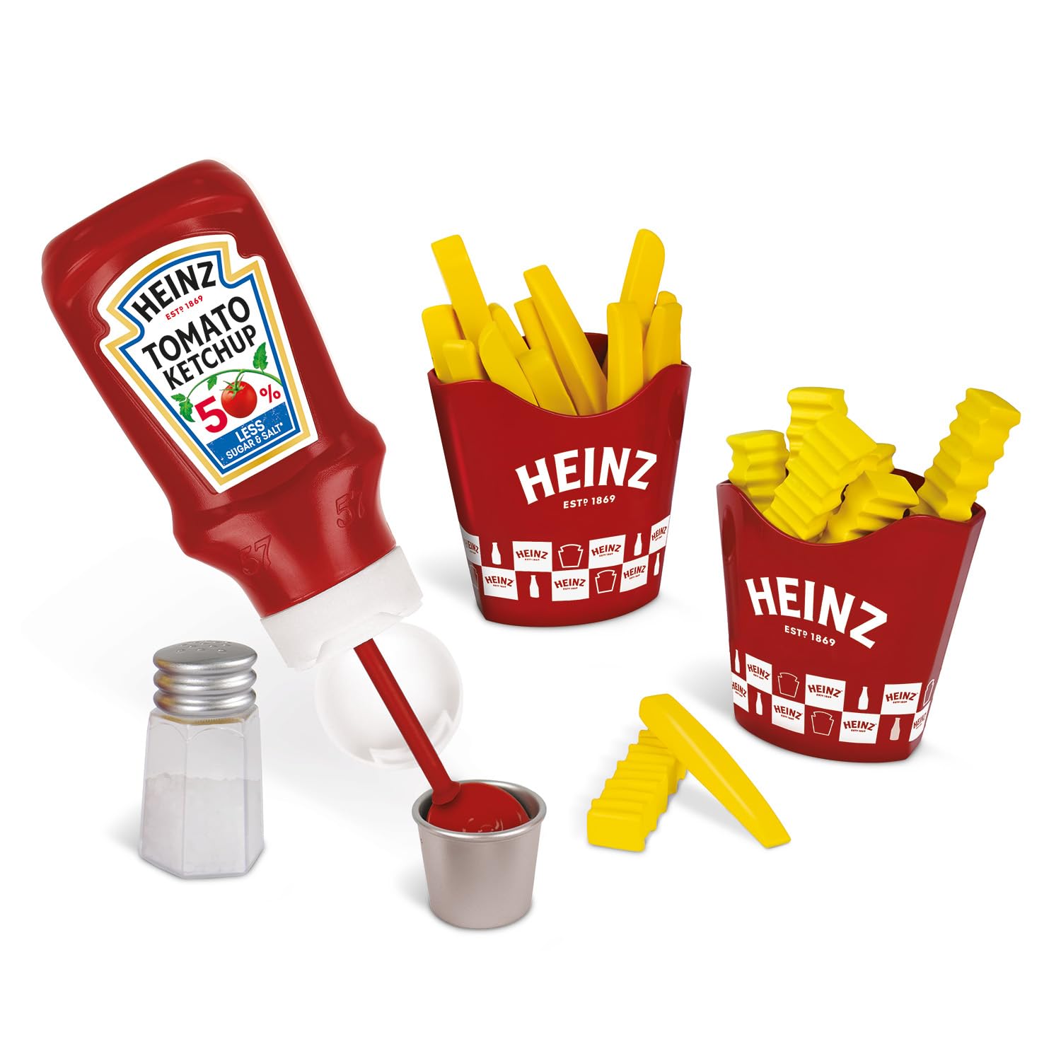 Casdon Heinz Chip & Dip Snack Set For Kids | Includes Ketchup, Salt Shaker, 2 Chip Holders, Fries, Crinkle Cut Chips, And Ketchup Flip & Dip Pot  Perfect For Pretend Play Aged 2+.