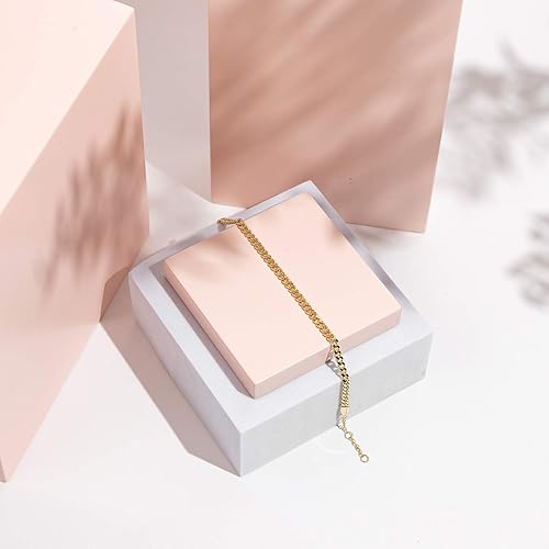 Vista 5 de PAVOI 14K Gold Plated PaperclipCurbFigaro Chain Adjustable Bracelet for Women