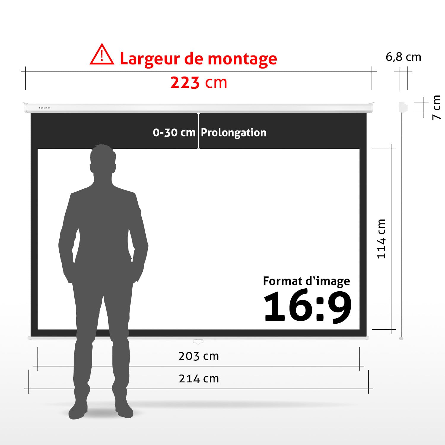 ESMART MIROLO Écran de Projection Manuel 203 x 114 cm (92") 16:9 Home Cinéma