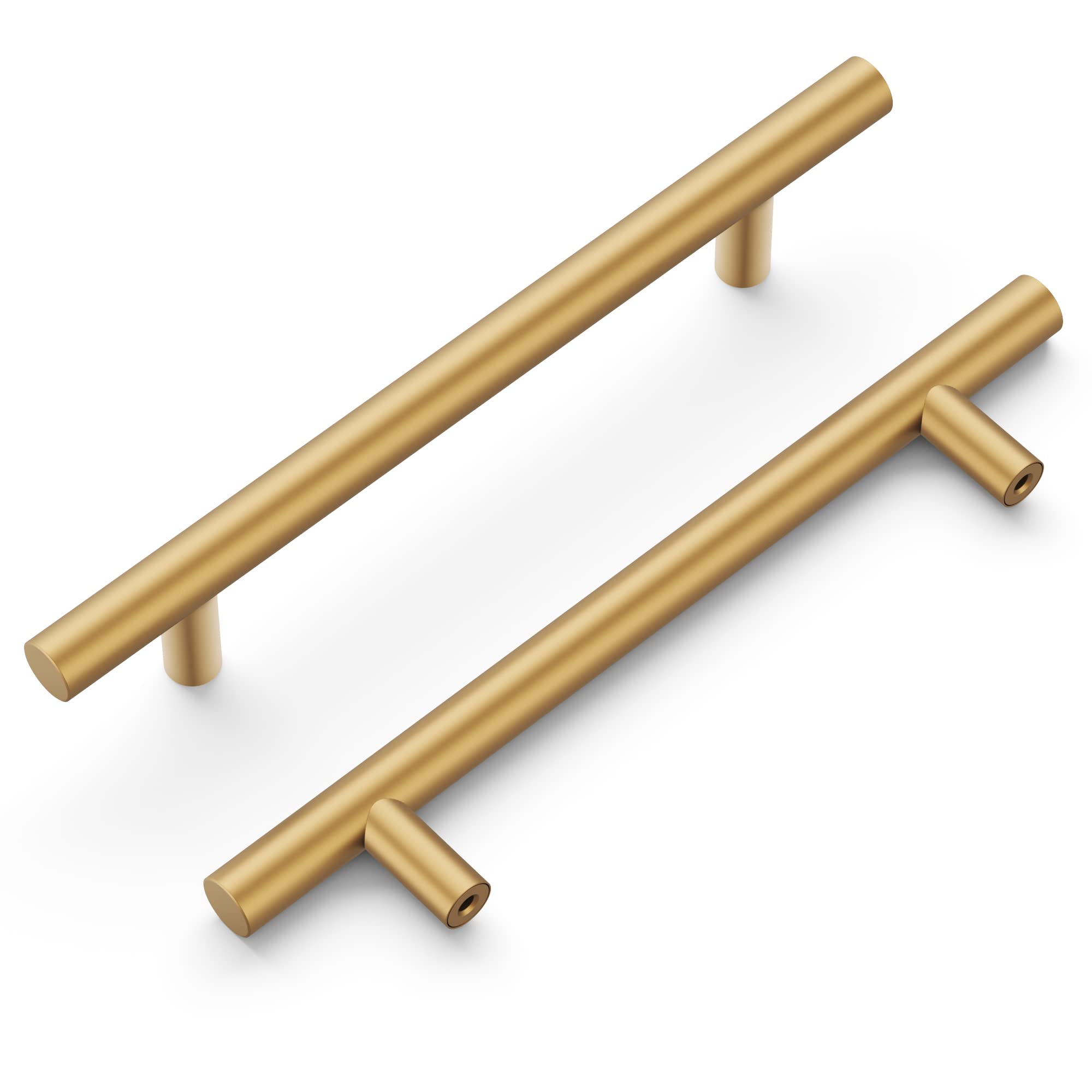 Hickory Hardware 10 Pack Kitchen Cabinet Handles, Drawer Pulls for Doors & Dresser Drawers, Hardware for Bathroom, 5-1/16 Inch (128mm) Hole Center, Brushed Brass, Essentials Collection