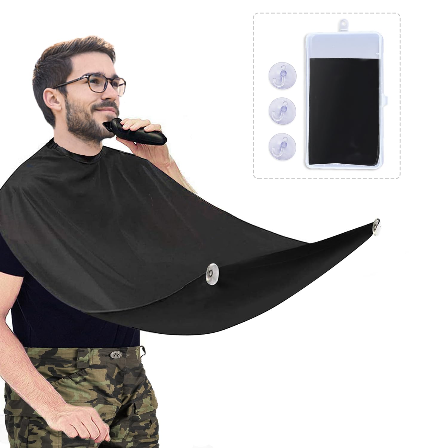 Delantal de Hombres para Barba, Delantal para Barba Capa Impermeable y Antiadherente para Recoger los Pelos al Recortar la Barba, con 2 Ventosas