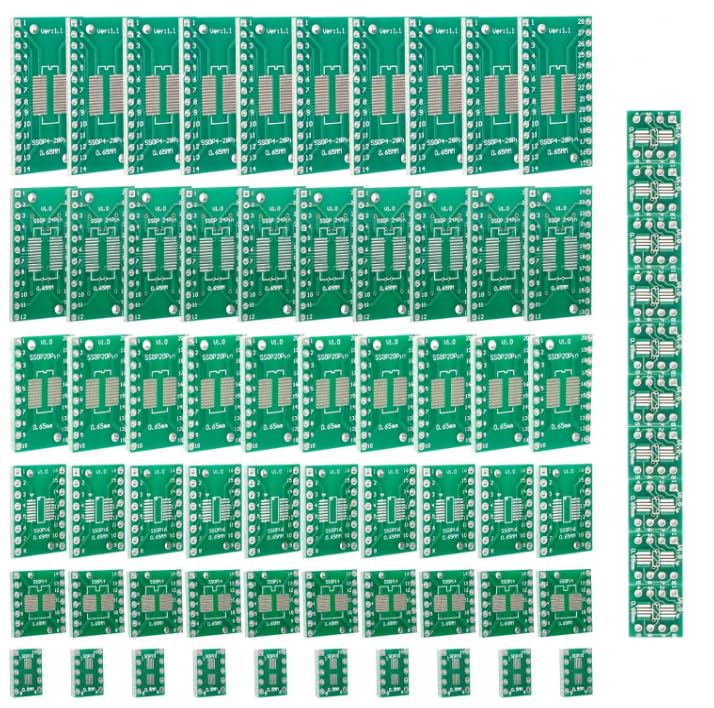 Set di Buon Valore:Una confezione contiene 70 pcb board a doppia lato , 7 misure diverse, SOP8 SOP10 SOP10 SOP14 SOP16 SOP20 SOP24 SOP28, fornendovi più scelte, 10 di ogni tipo, quantità sufficiente a soddisfare le vostre varie esigenze quotidiane!