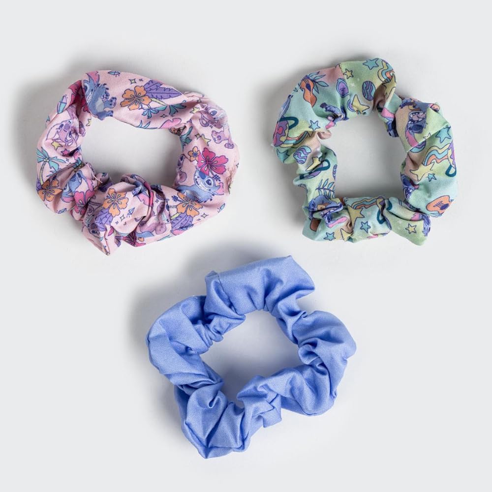 Scrunchies Disney, Minnie, Księżniczki, Kraina Lodu II, Lilo & Stitch, 101, Aryskoszt, płócienne gumki do włosów, warkocze, 3 sztuki, wielokolorowe (ścieg (jasnoniebieski))