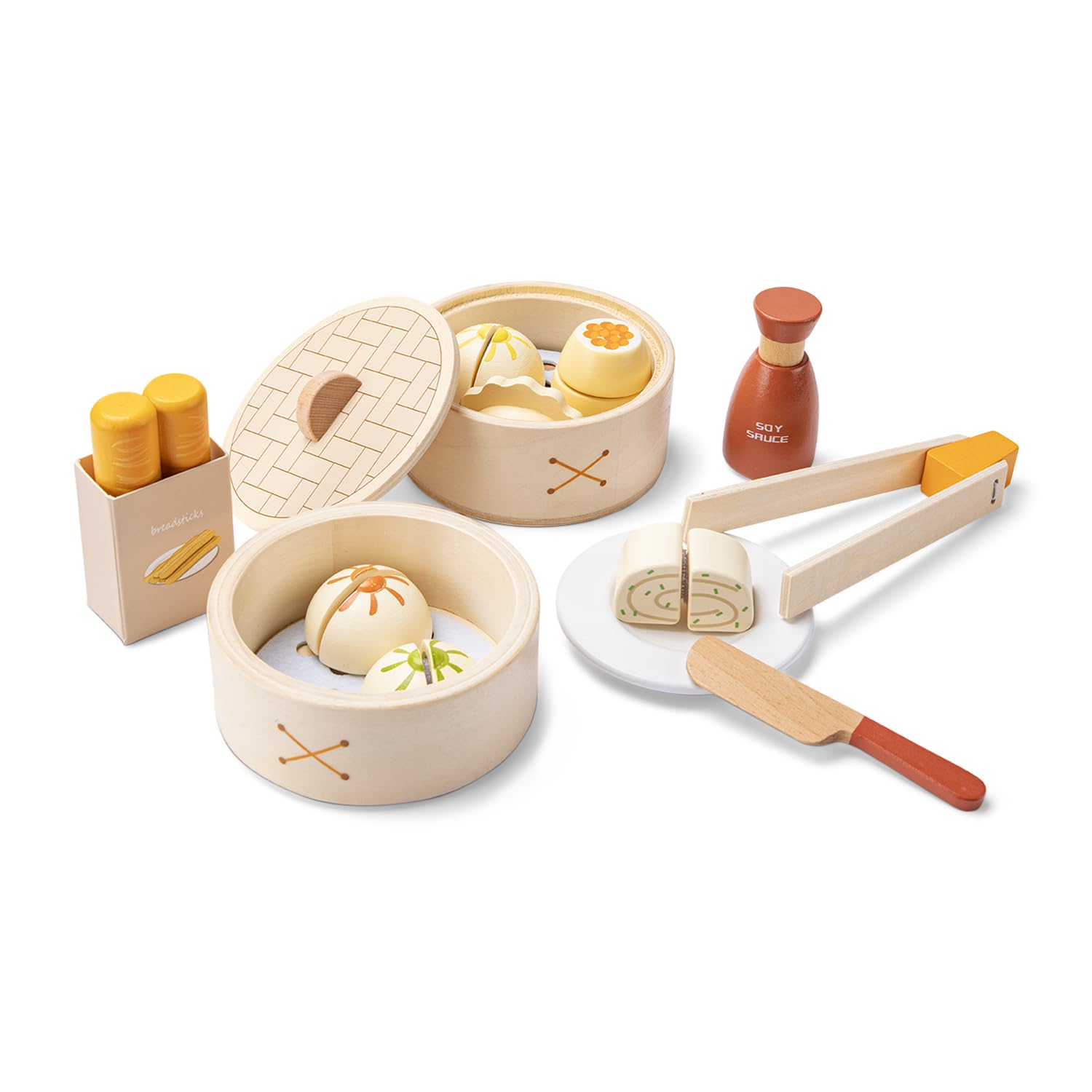 Woet - Wooden Dim Sum Play Food Set for Kids Age 3+ – 23-Piece Pretend Cooking & Kitchen Accessories Playset – FSC Educational Toy – Role Play Gift for Boys and Girls